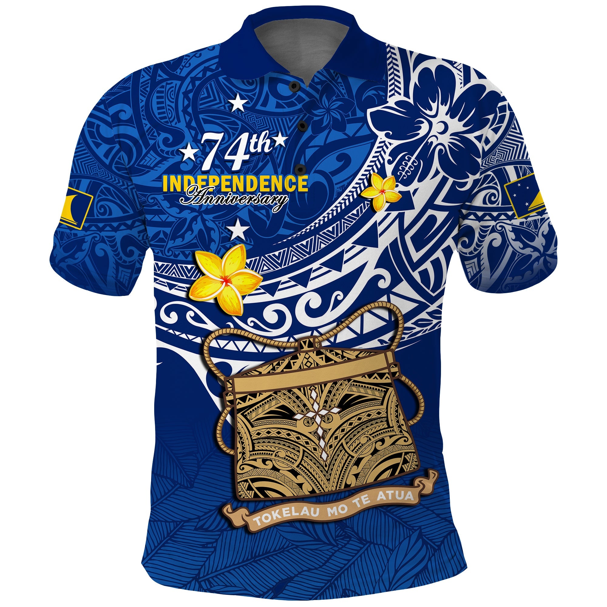 Tokelau Polo Shirt National Badge Polynesian Happy 74th Independence Anniversary LT14 Blue - Polynesian Pride