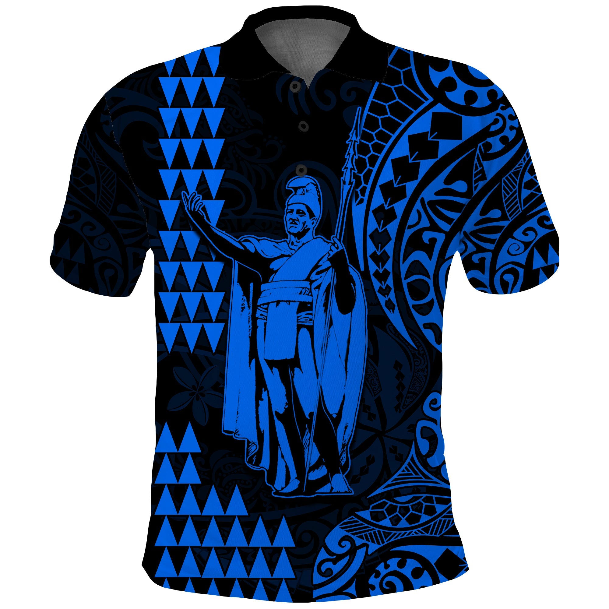 Hawaii Day Kakau Polo Shirt Proud To Be Hawaiian Blue King Kamehameha and Kanaka Maoli LT13 Blue - Polynesian Pride