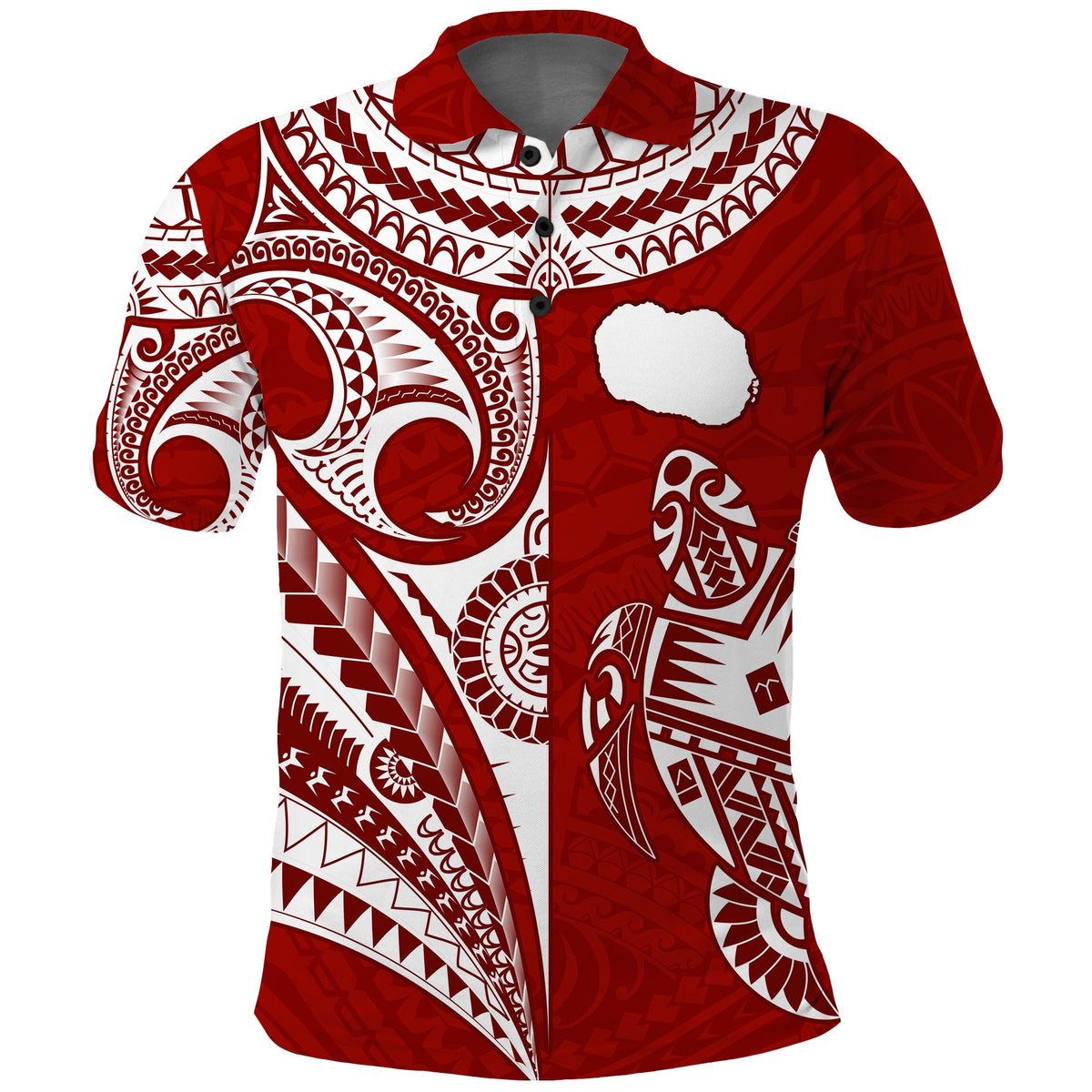 (Custom Text and Number) Rarotonga Cook Islands Polo Shirt Turtle and Map Style Red LT13 - Polynesian Pride