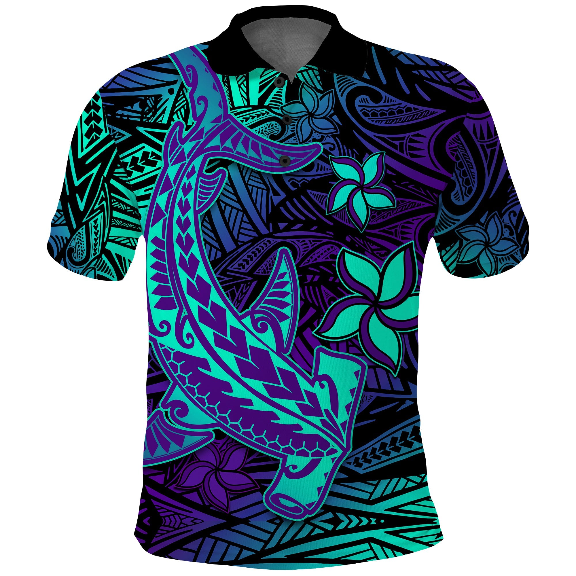 Custom Polynesian Polo Shirt - Purple Paradise Hawaiian Tribal Hammerhead Shark LT14 - Polynesian Pride