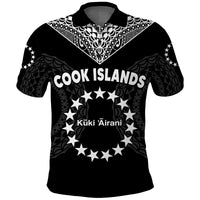 Cook Islands Polo Shirt Circle Pattern Mix Sea Turtle Black Version LT14 Adult Black - Polynesian Pride