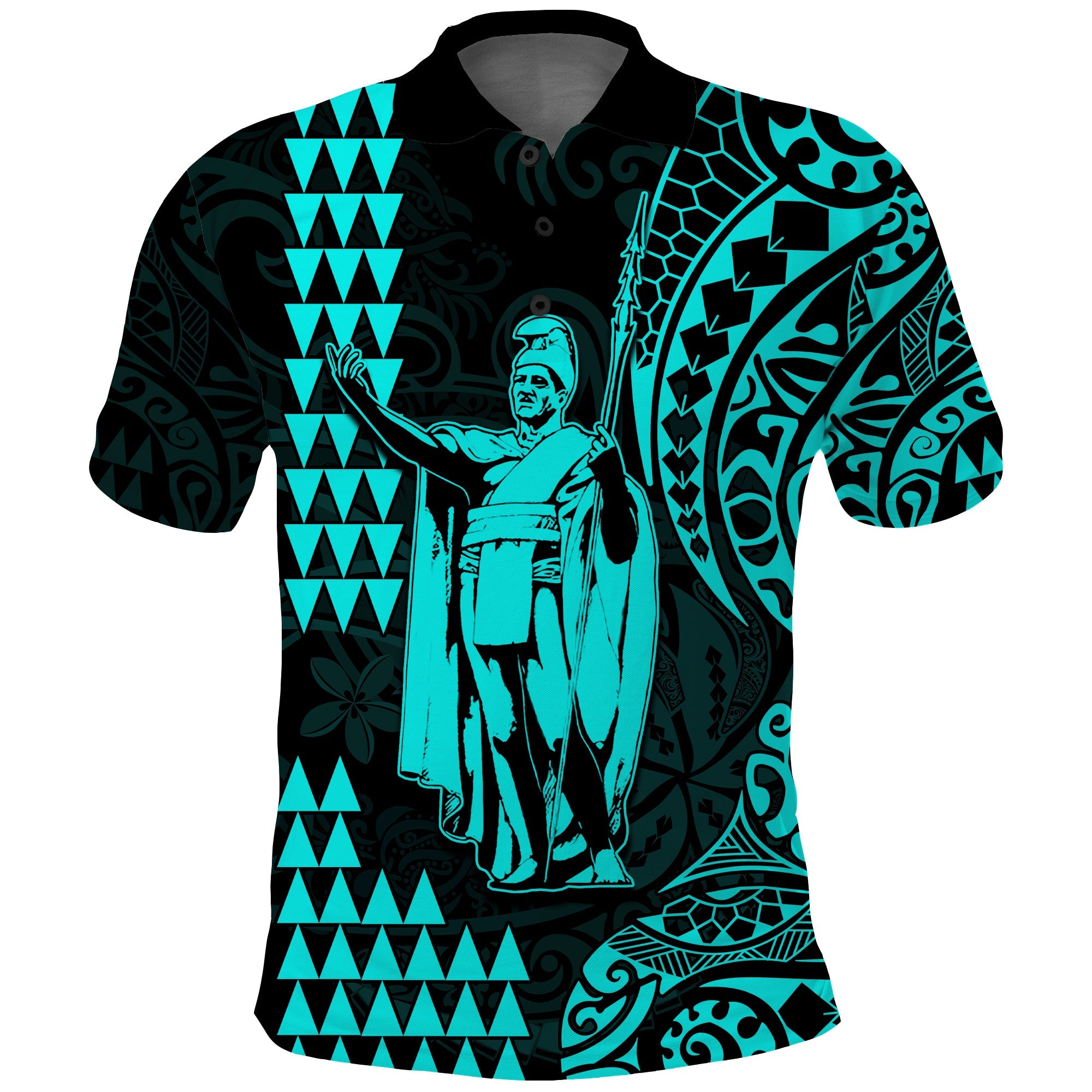 Hawaii Day Kakau Polo Shirt Proud To Be Hawaiian Turquoise King Kamehameha and Kanaka Maoli LT13 Turquoise - Polynesian Pride