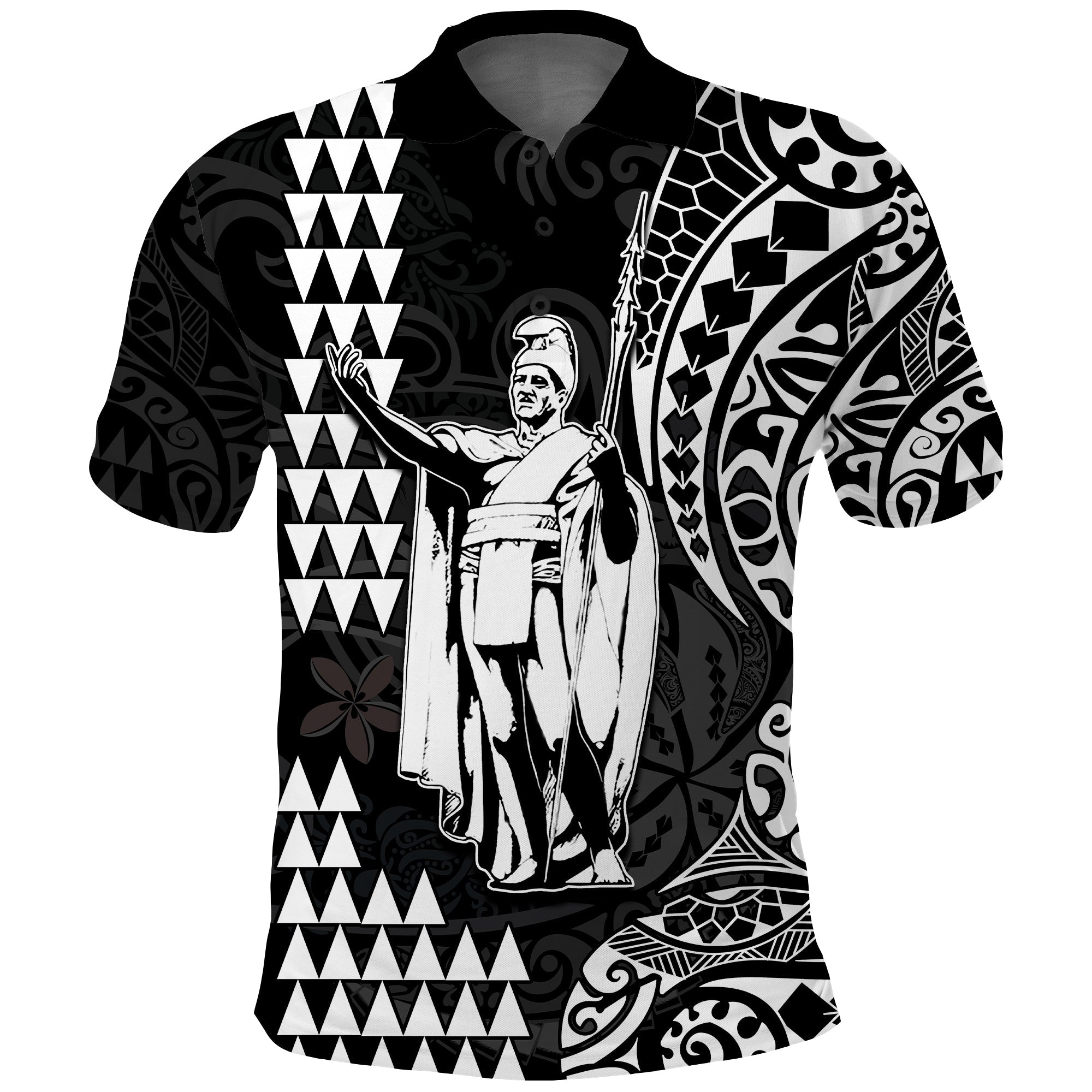 Hawaii Day Kakau Polo Shirt Proud To Be Hawaiian Black King Kamehameha and Kanaka Maoli LT13 Black - Polynesian Pride