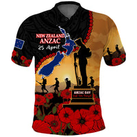 New Zealand ANZAC Polo Shirt - Maori Camouflage Mix Poppies We Will Remember Them LT14 Black - Polynesian Pride