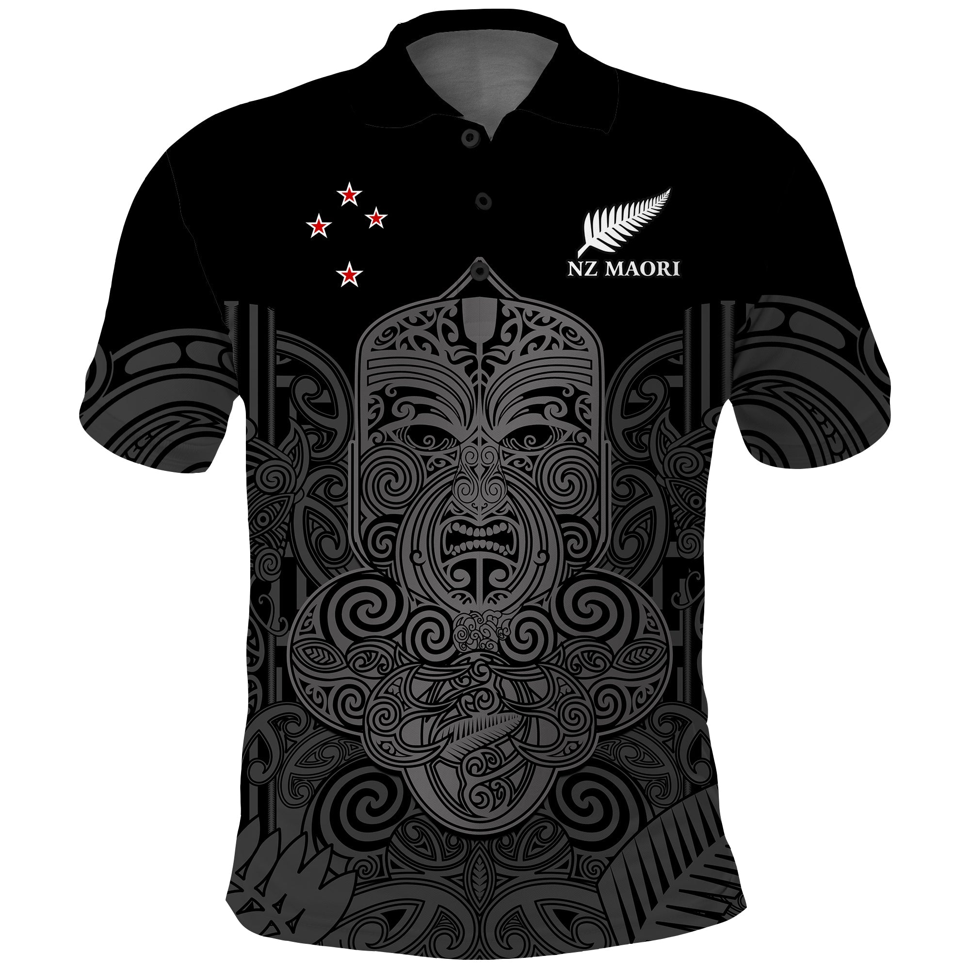 New Zealand Tiki Rugby Polo Shirt NZ Maori Koru Pattern Ver.01 LT14 Black - Polynesian Pride