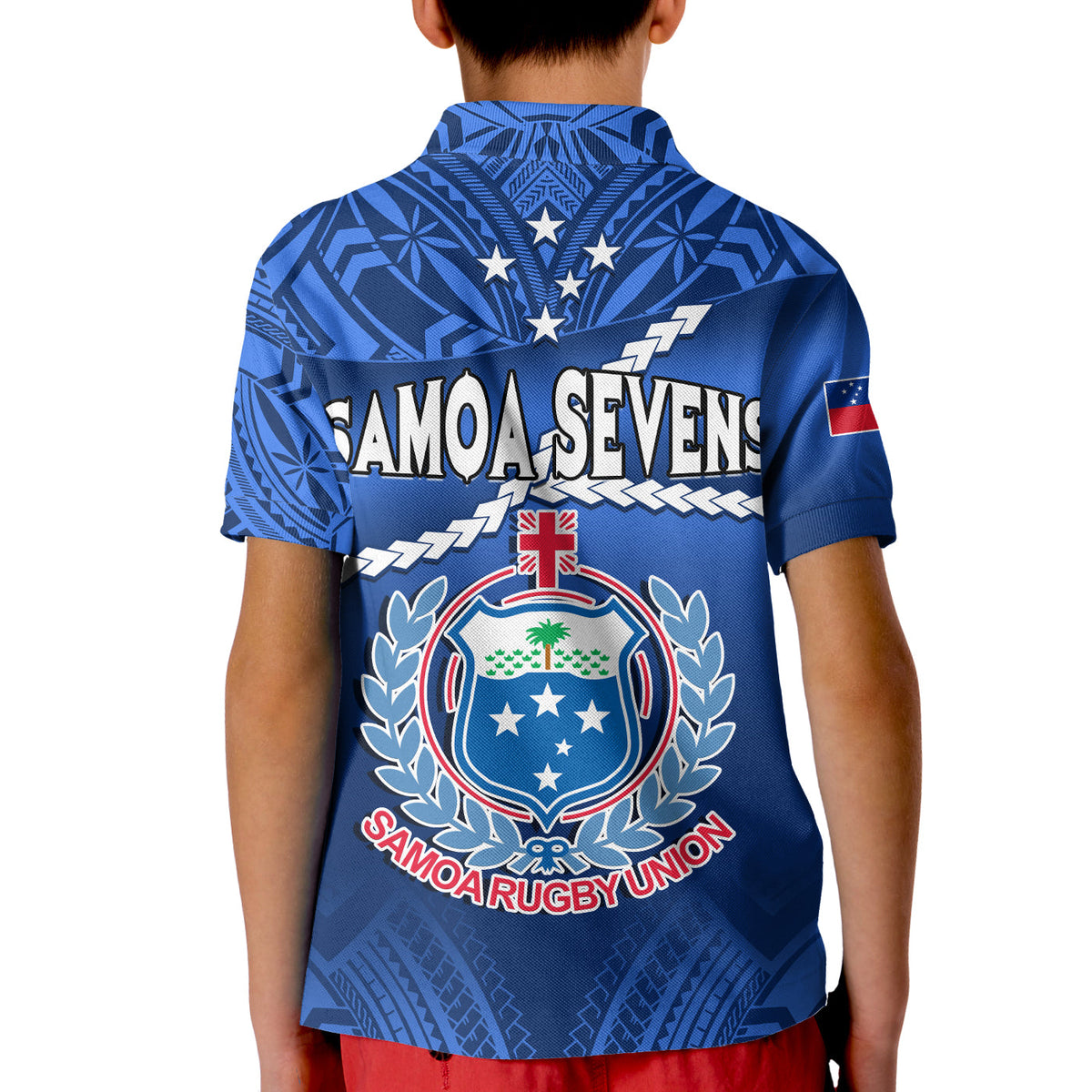 Samoa Rugby Polo Shirt Manu Samoa Polynesian Hibiscus Blue Style LT14 - Polynesian Pride