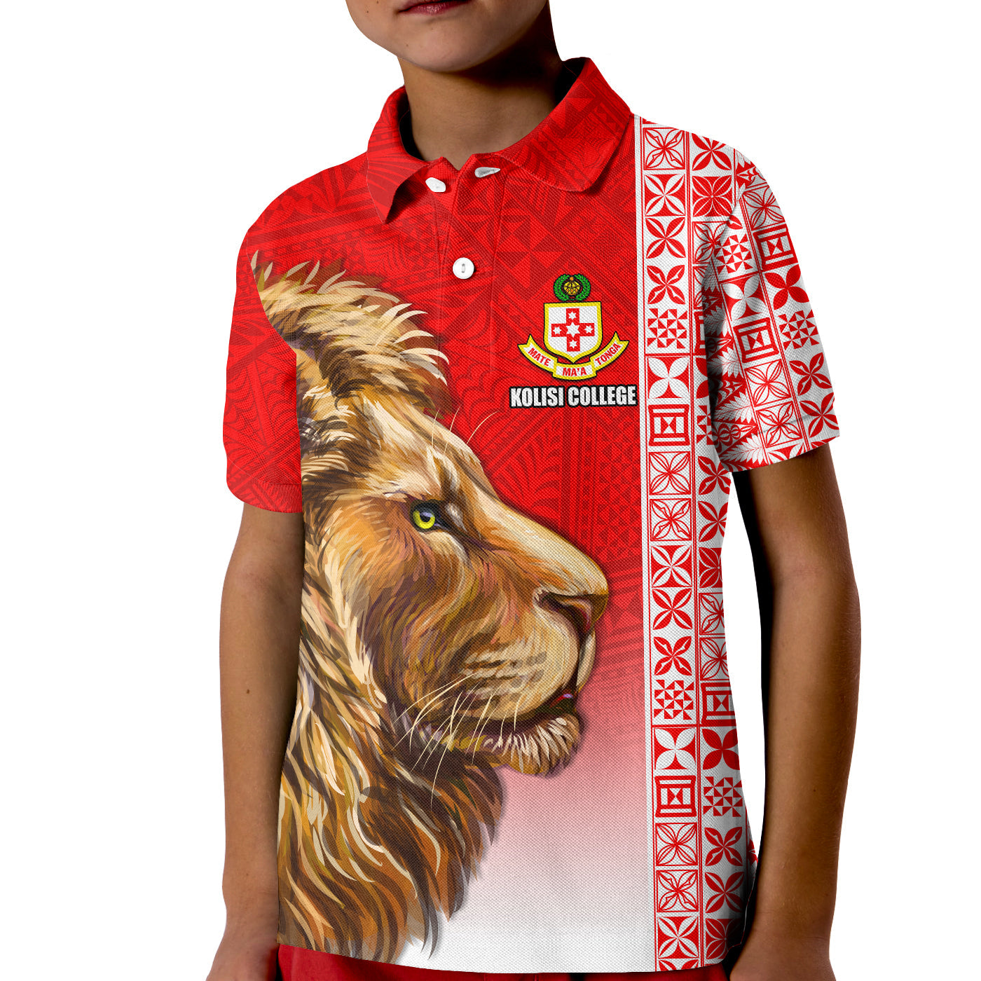 Kolisi Tonga College Atele Polo Shirt KID Home of the Lions LT13 Red - Polynesian Pride