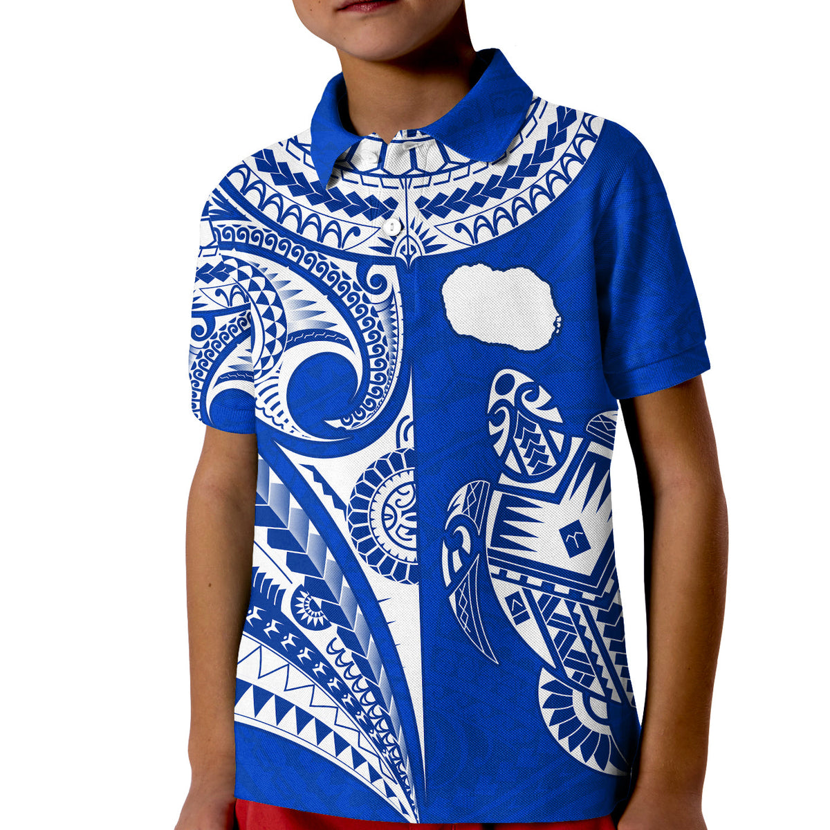Rarotonga Cook Islands Polo Shirt Turtle and Map Style Blue LT13 - Polynesian Pride