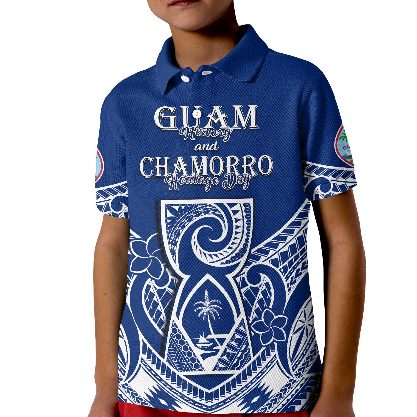 (Custom Personalised) Guam History and Chamorro Heritage Day Polo Shirt KID Latte Stone Polynesian LT14 Kid Blue - Polynesian Pride