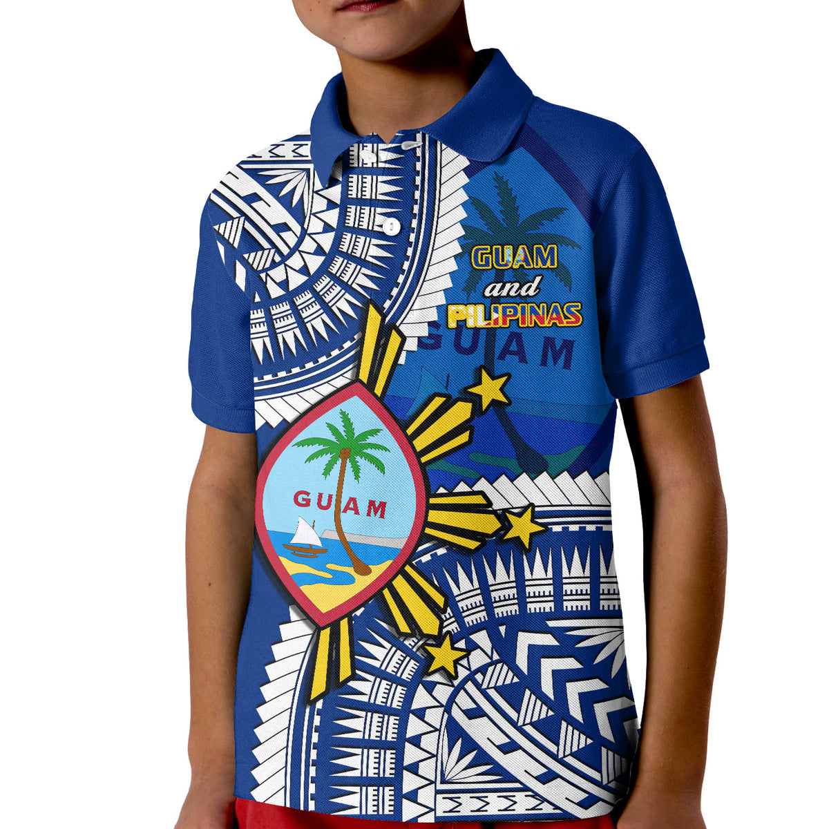 Custom Guam Philippines Polo Shirt Guaman Filipinas Together Blue LT14 - Polynesian Pride