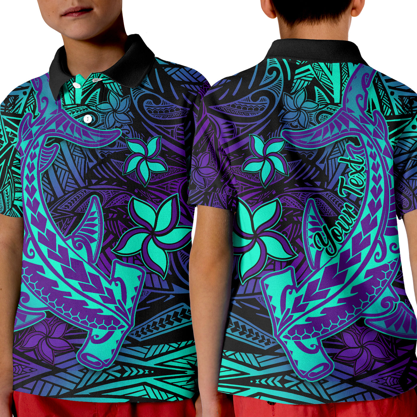 Custom Polynesian Polo Shirt - Purple Paradise Hawaiian Tribal Hammerhead Shark LT14 Kid Purple - Polynesian Pride