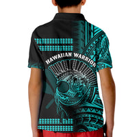 Hawaii Polo Shirt Kakau Warrior Helmet Gradient Turquoise Polynesian LT14 - Polynesian Pride