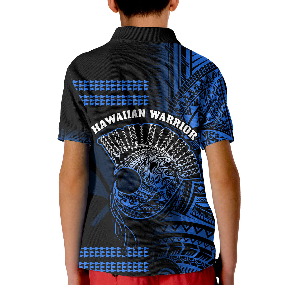 Hawaii Polo Shirt Kakau Warrior Helmet Gradient Blue Polynesian LT14 - Polynesian Pride