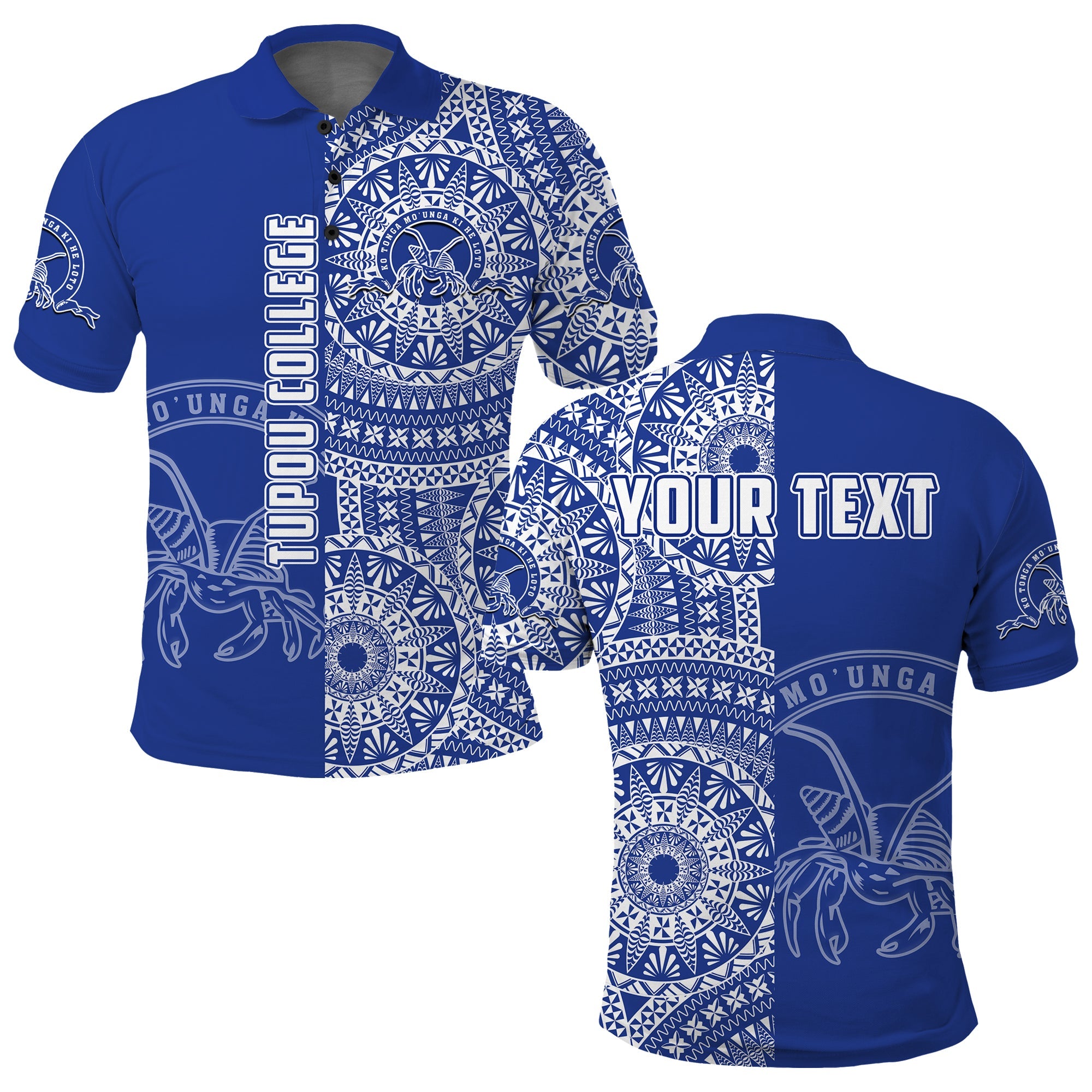 Custom Tupou Tonga College Polo Shirt Tongan Ngatu Pattern LT14 Adult Blue - Polynesian Pride