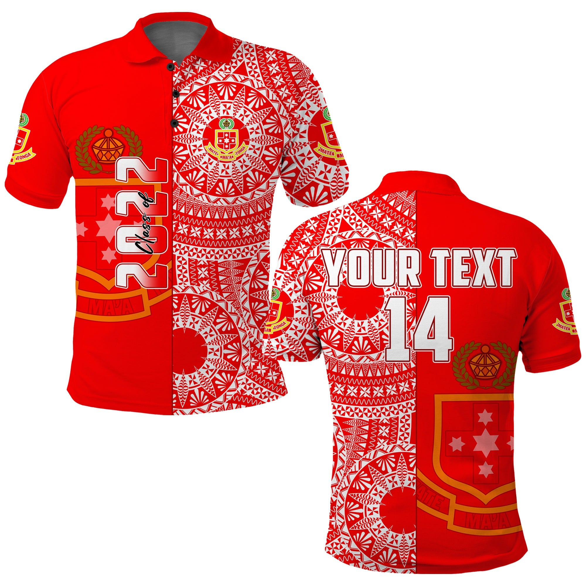 (Custom Text and Number) Kolisi Tonga High School Polo Shirt Class Of Year Tongan Ngatu Pattern LT14 Adult Red - Polynesian Pride