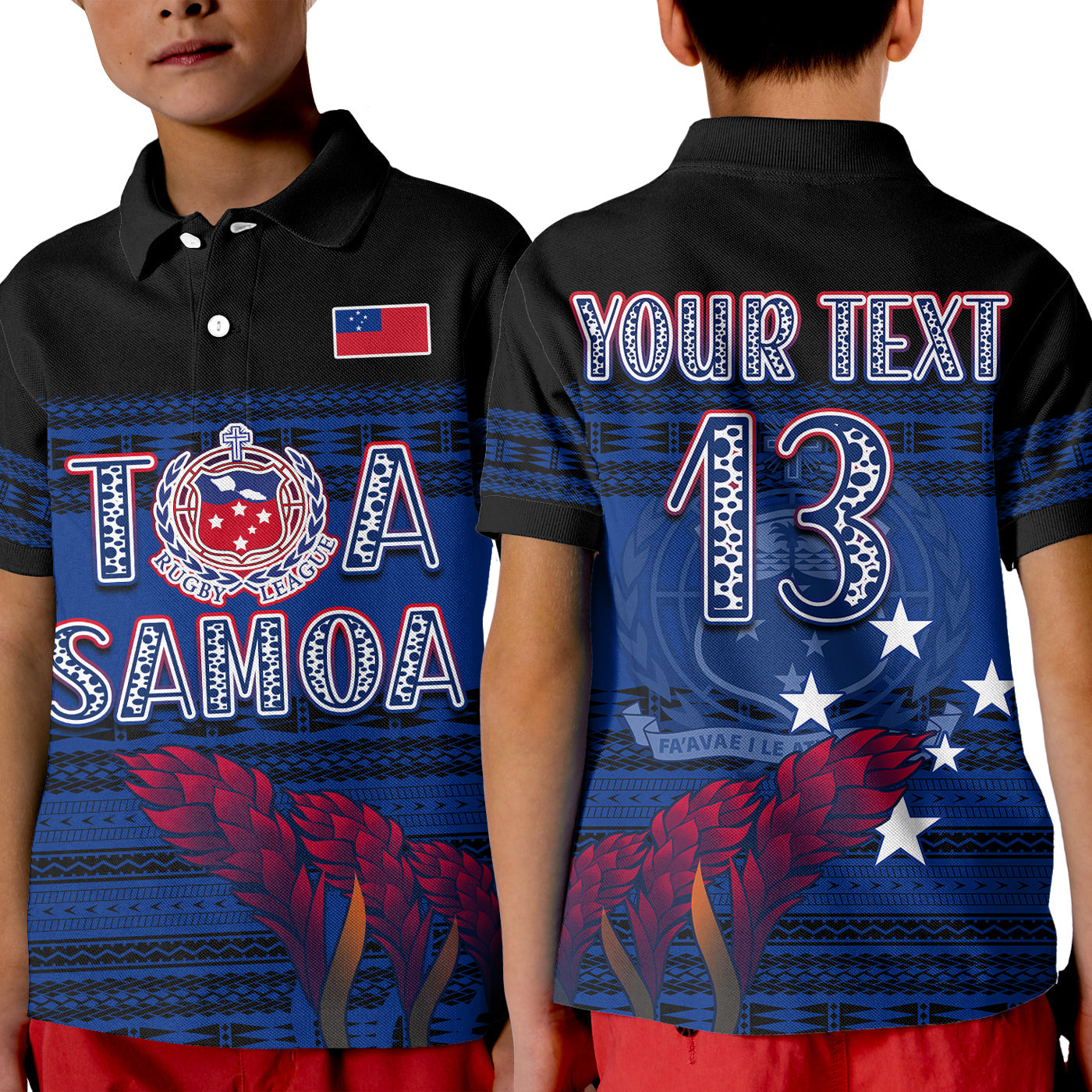 (Custom Personalise Text and Number) Toa Samoa Rugby Polo Shirt KID Uso Aso Uma Go Champions Blue LT13 Kid Blue - Polynesian Pride