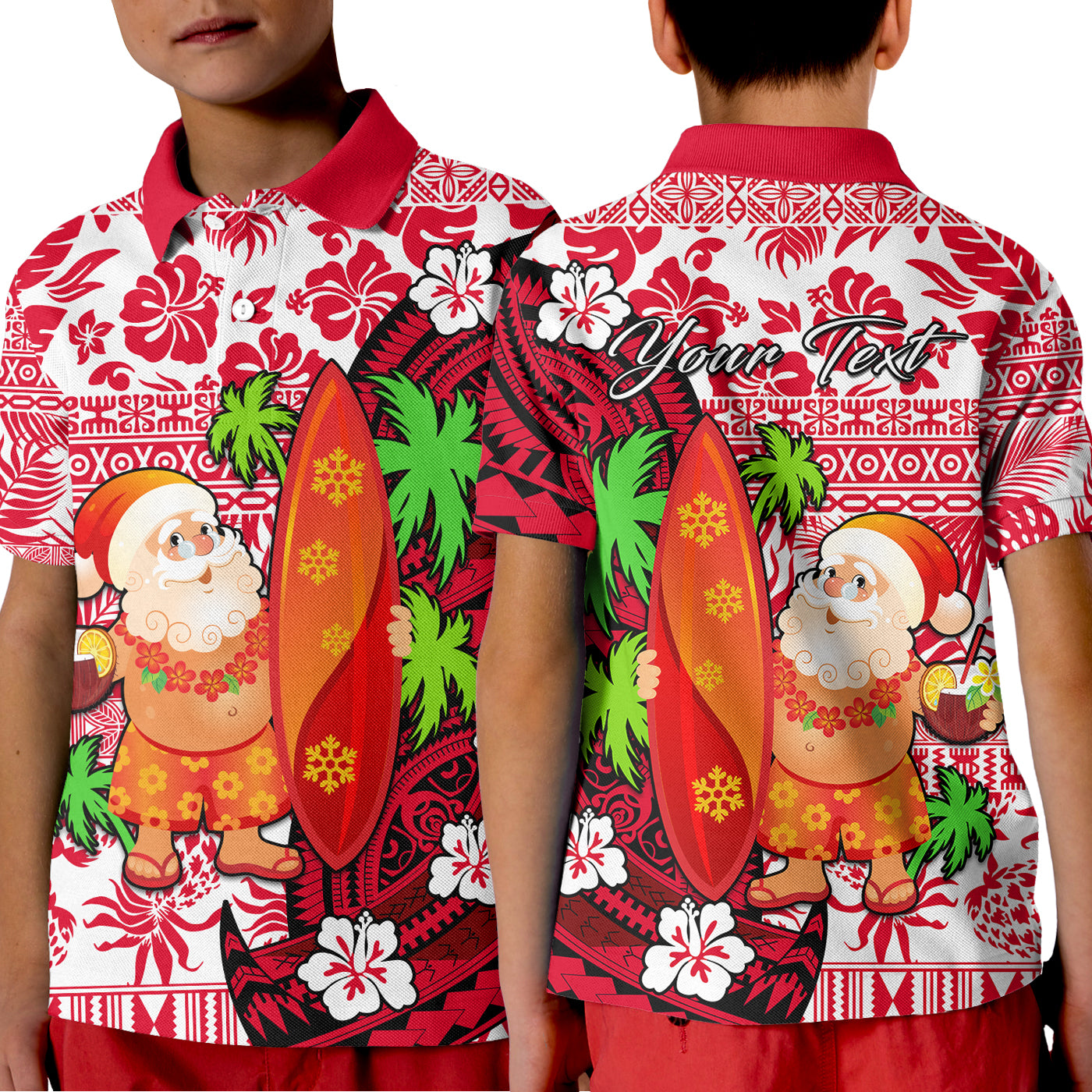 (Custom Personalised) Mele Kalikimaka Polo Shirt KID Christmas Hawaii with Santa Claus LT13 Unisex Red - Polynesian Pride