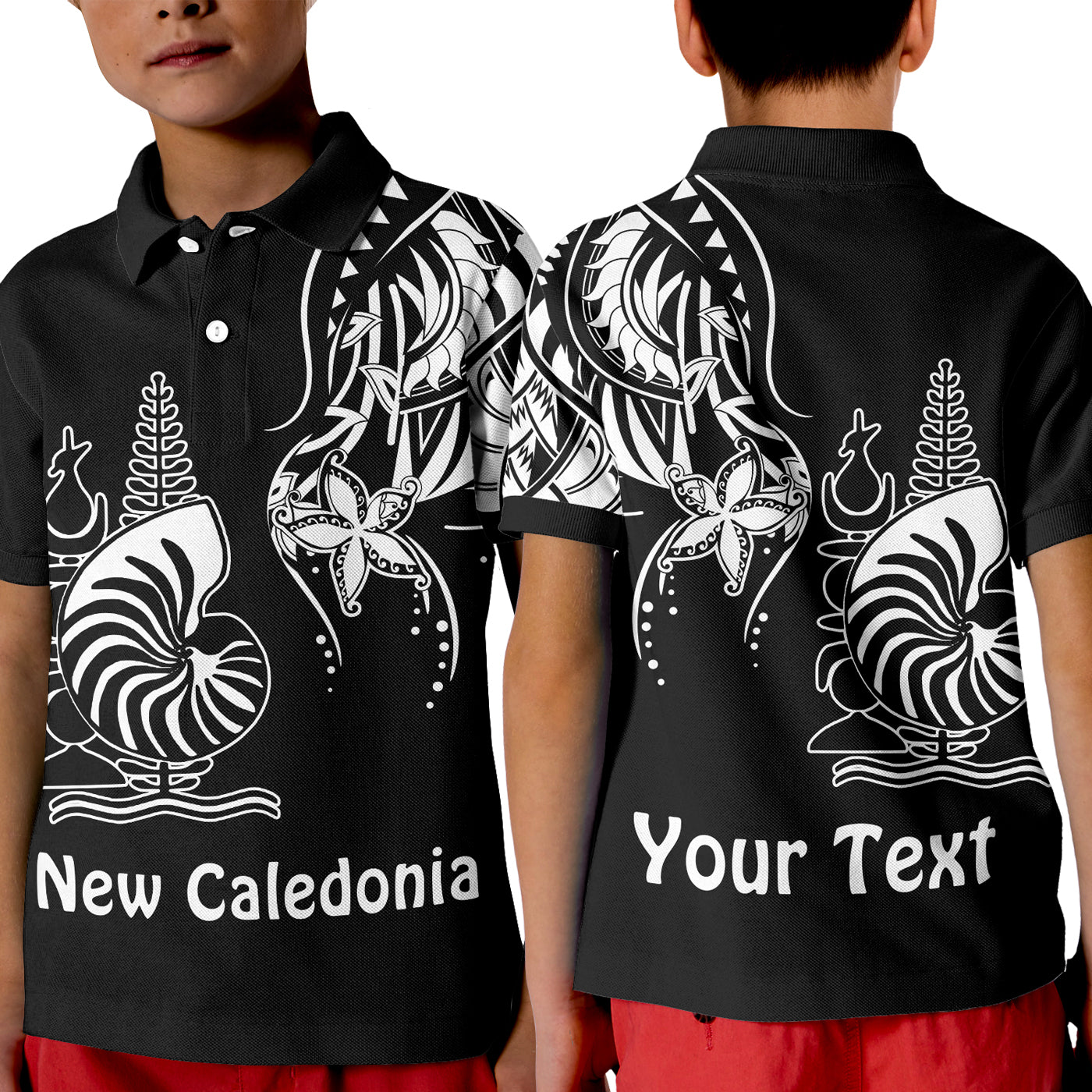 (Custom Personalised) New Caledonia Polo Shirt KID Emblem Nautilus Shell Version Black LT13 Unisex Black - Polynesian Pride