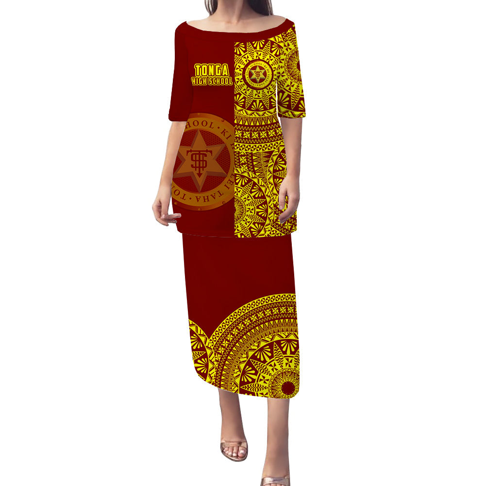 (Custom Personalised) Tonga High School Puletaha Dress Tongan Ngatu Pattern LT14 Red - Polynesian Pride