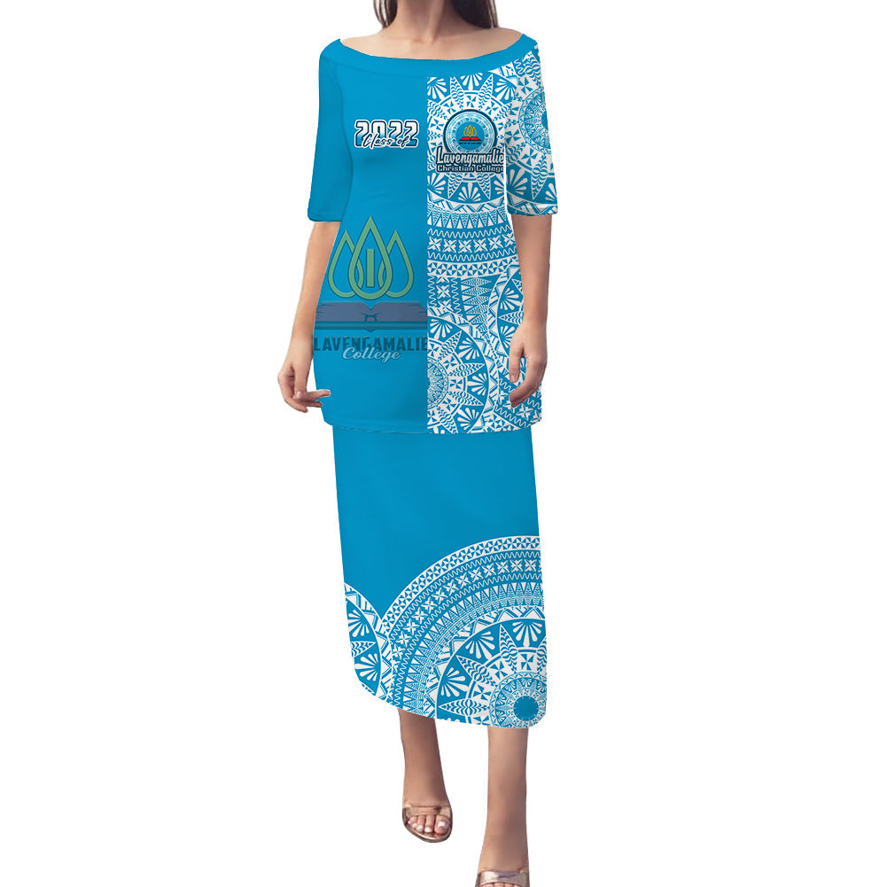 (Custom Your Class Year) Lavengamalie Tonga College Puletaha Dress Class Of Year Tongan Ngatu Pattern LT14 Blue - Polynesian Pride