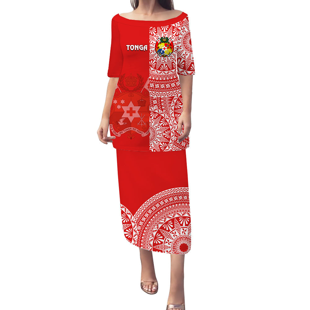 (Custom Personalised) Tonga Puletaha Dress Tongan Coat Of Arms Ngatu Pattern LT14 Red - Polynesian Pride