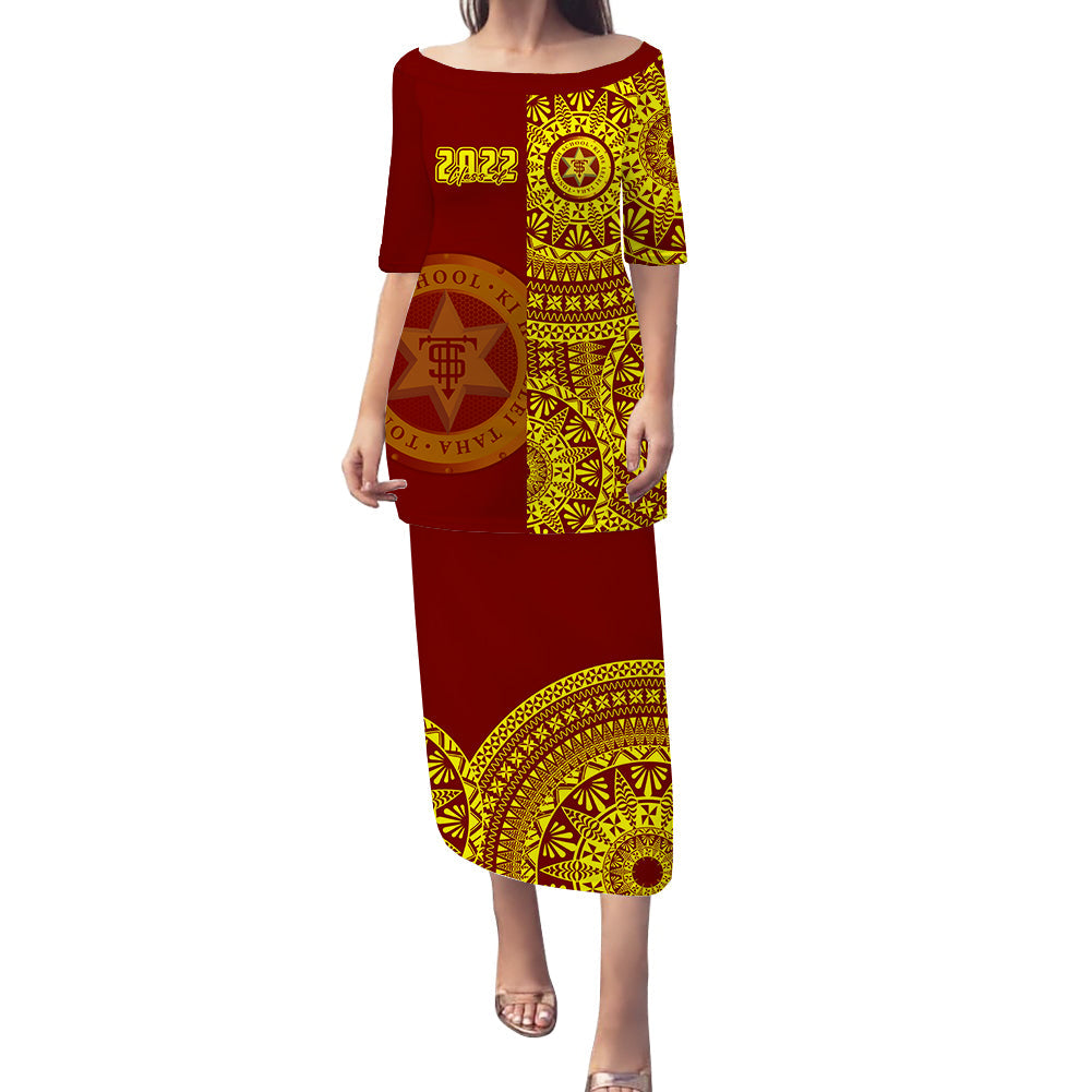 (Custom Personalised) Tonga High School Puletaha Dress Class Of Year Tongan Ngatu Pattern LT14 Red - Polynesian Pride