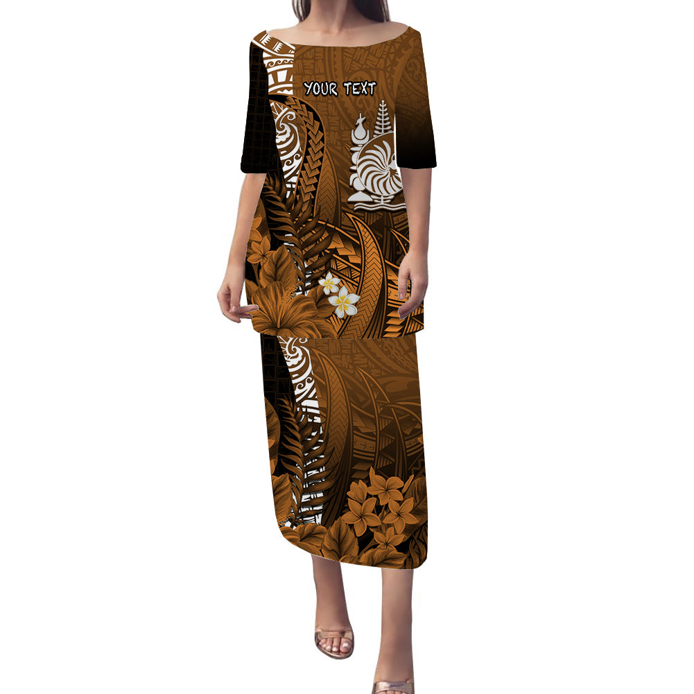 (Custom Personalised) New Caledonia Puletasi Dress Nautilus Gold Polynesian Hibiscus LT13 Long Dress Gold - Polynesian Pride