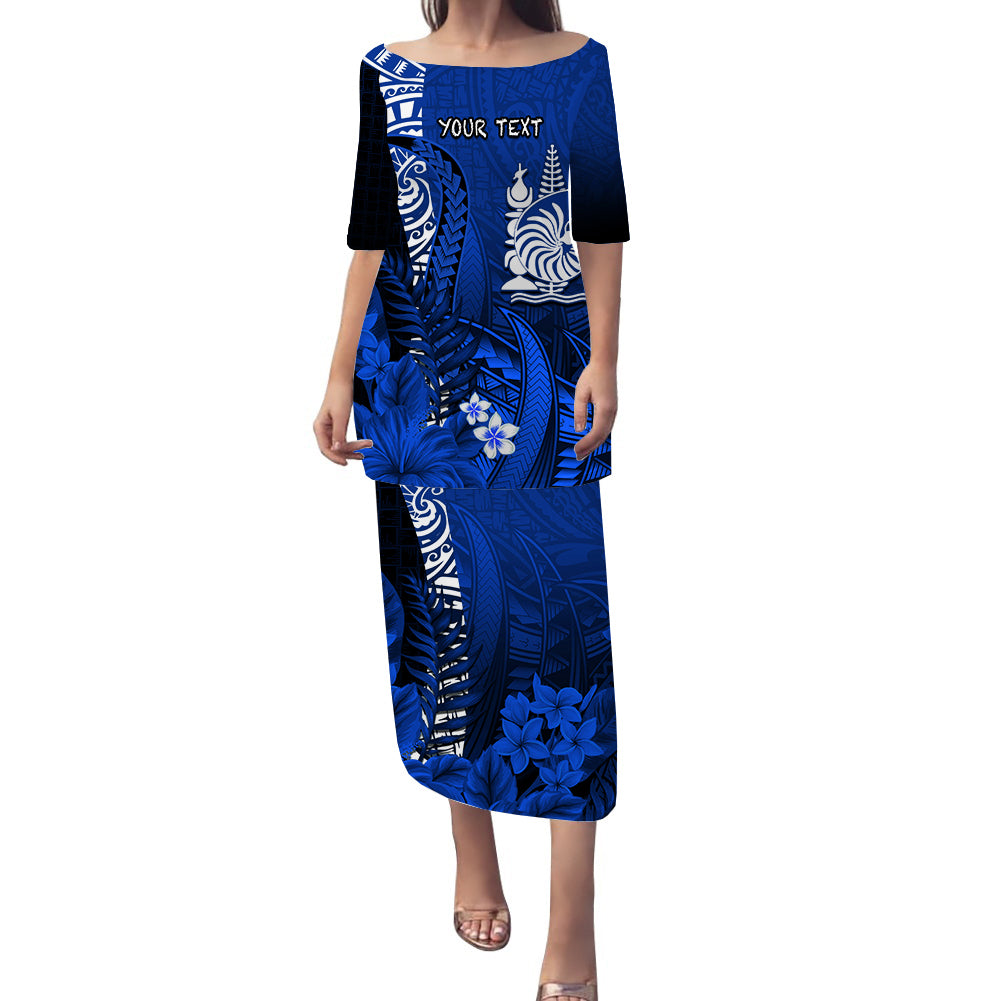 (Custom Personalised) New Caledonia Puletasi Dress Nautilus Blue Polynesian Hibiscus LT13 Long Dress Blue - Polynesian Pride