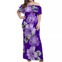 Samoa Off Shoulder Long Dress Hibiscus Unique Style - Purple LT7 Long Dress Purple - Polynesian Pride