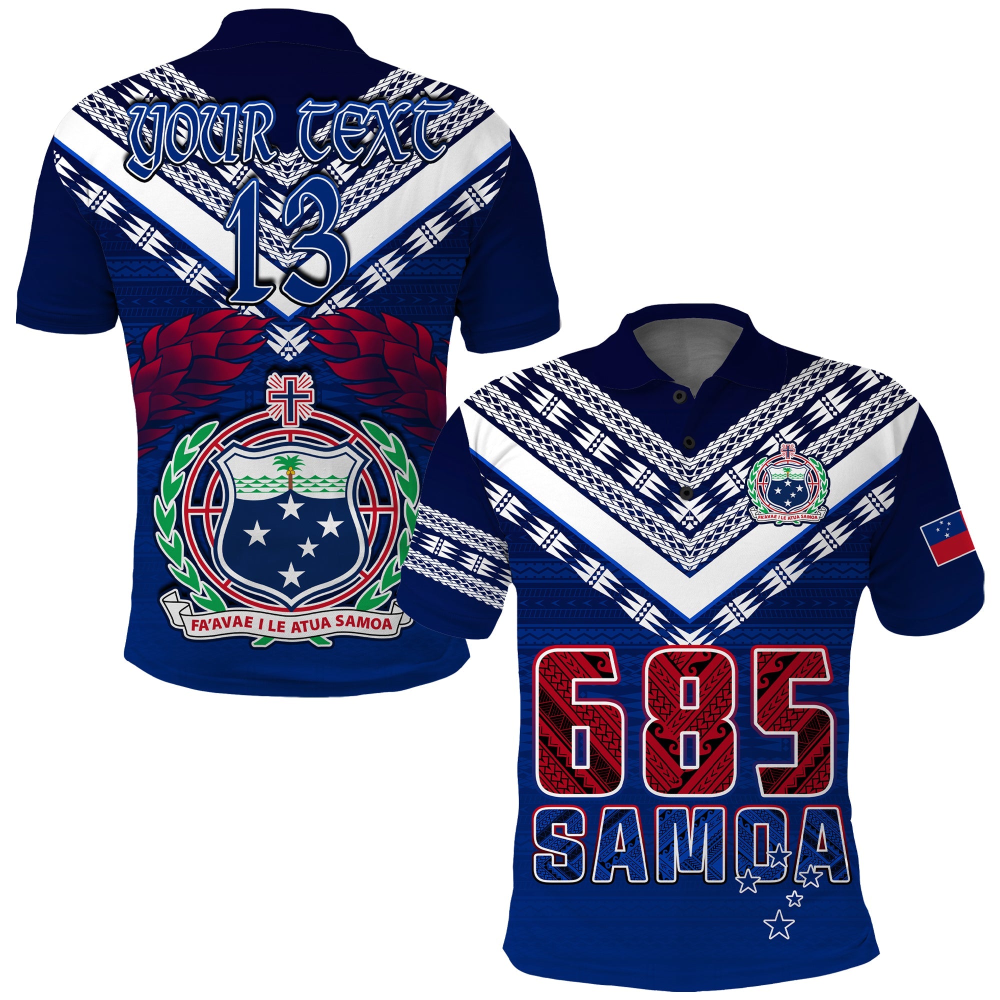 Custom Personalise Text and Number Samoa 685 Polo Shirt Uso Aso Uma Toa Samoa Rugby History Made LT13 Blue - Polynesian Pride