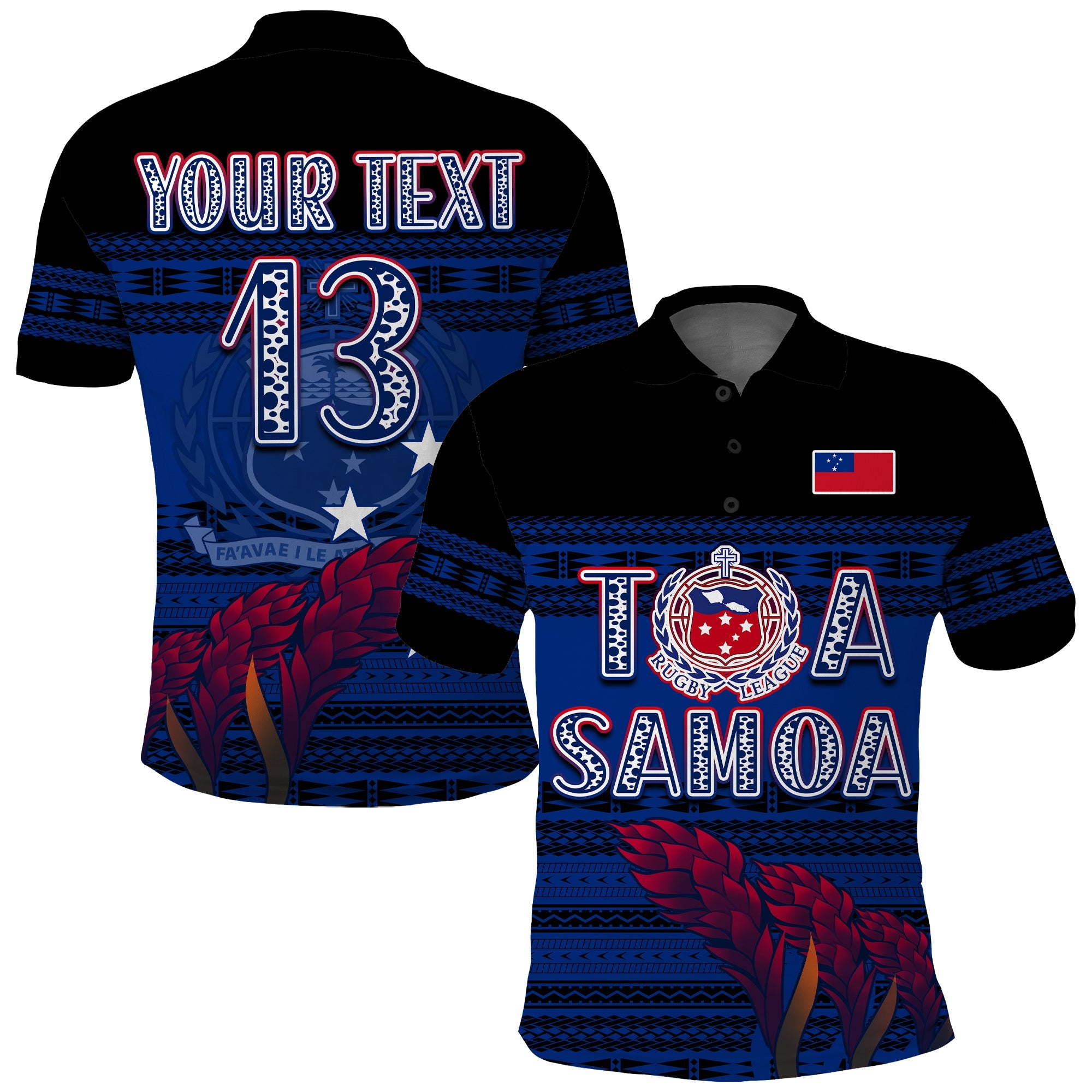 Custom Personalise Text and Number Toa Samoa Rugby Polo Shirt Uso Aso Uma Go Champions Blue LT13 Blue - Polynesian Pride