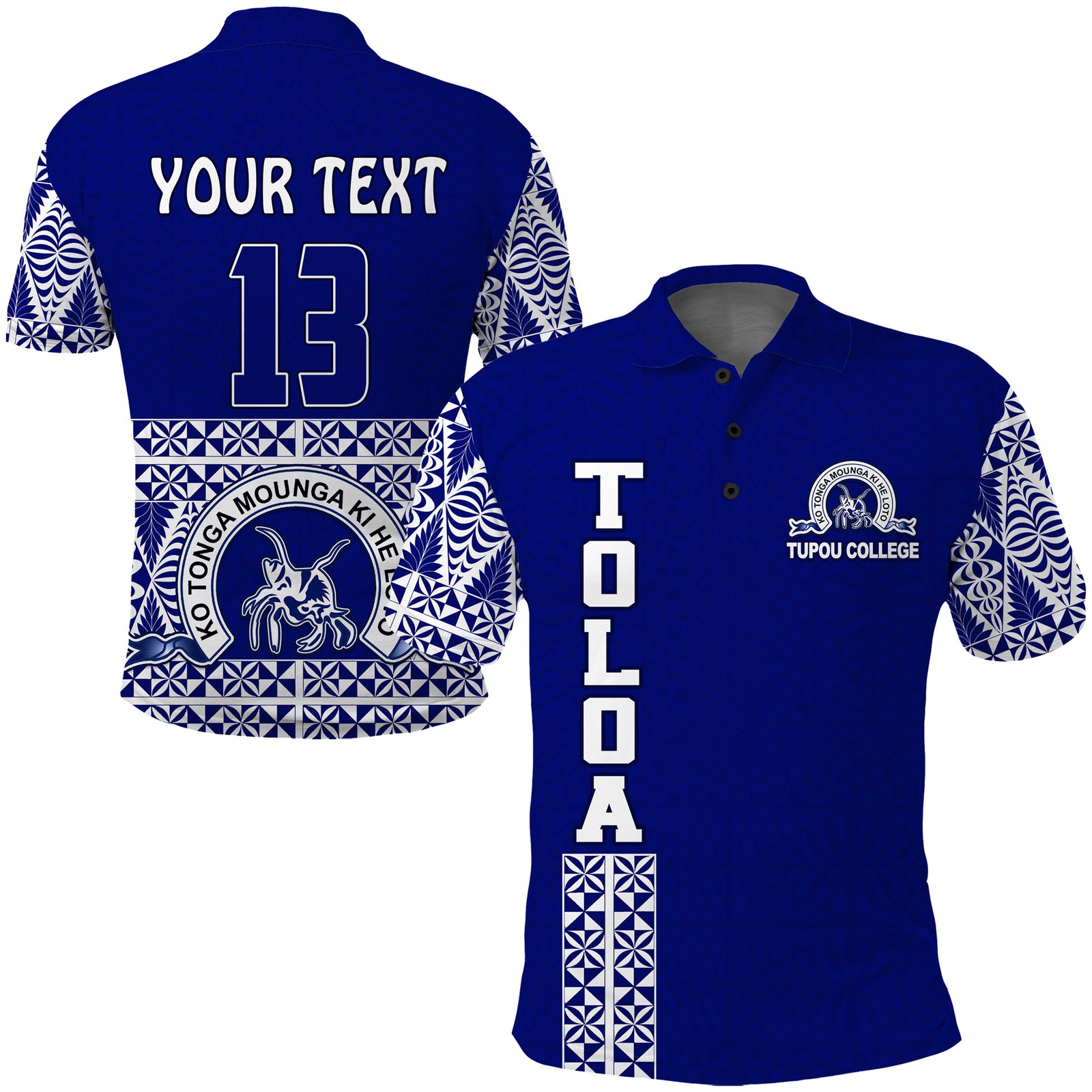Custom TOLOA Polo Shirt Tupou College Tonga Pattern LT13 Blue - Polynesian Pride