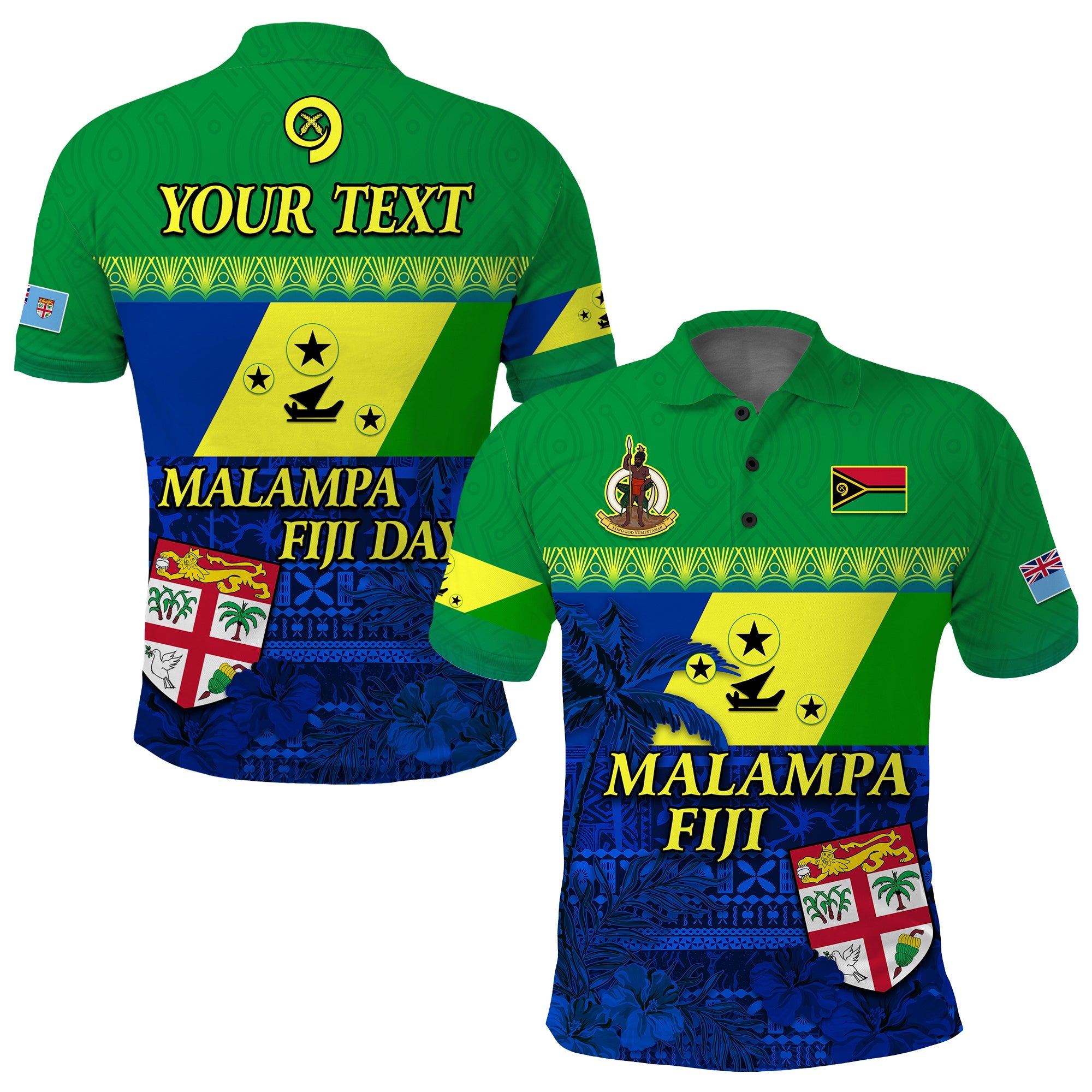 Custom Malampa Fiji Day Polo Shirt Vanuatu Polynesia mix Flowers LT13 Green - Polynesian Pride