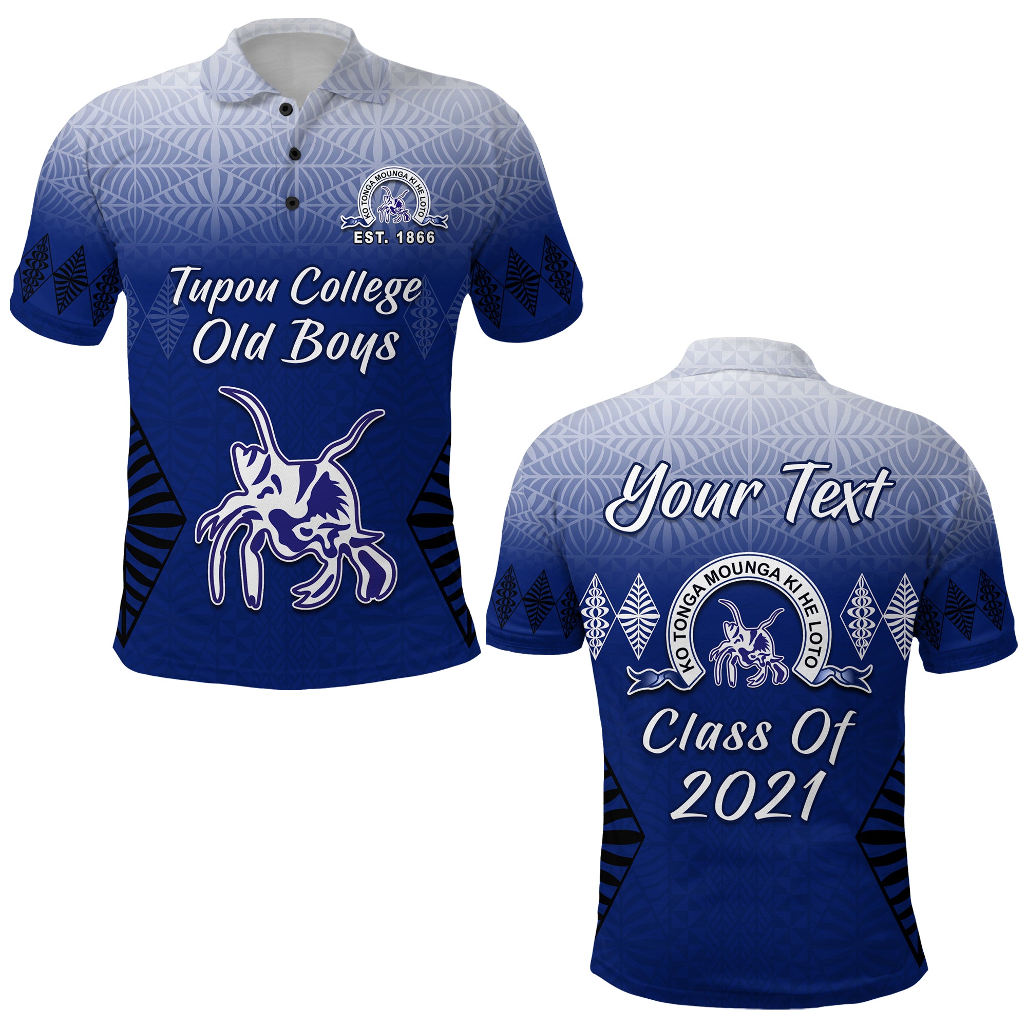 Custom Tupou College Polo Shirt Old Boys Tongan Tapa Class Year and Your Text LT13 Unisex Blue - Polynesian Pride