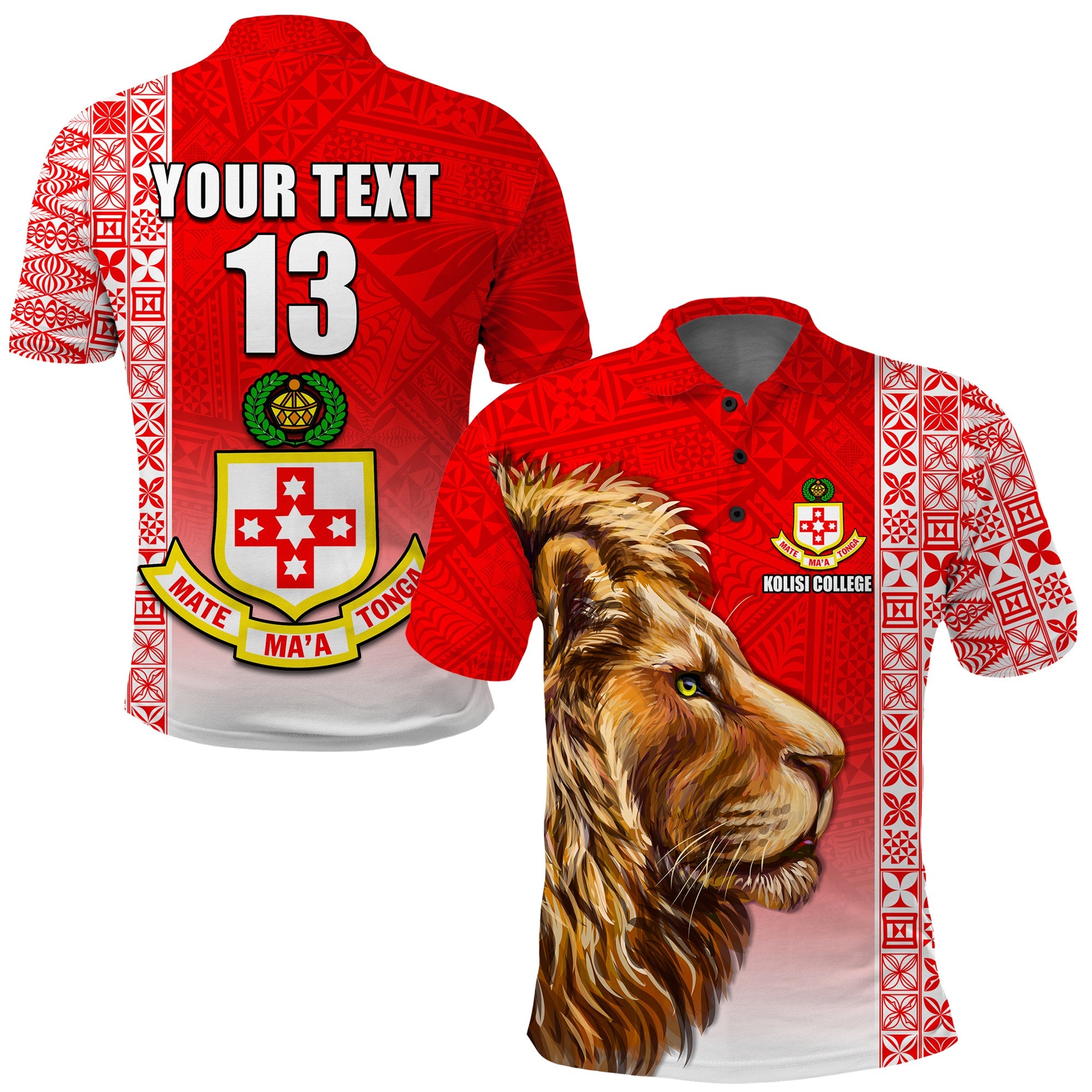 (Custom Text and Number) Kolisi Tonga College Atele Polo Shirt Home of the Lions LT13 Red - Polynesian Pride