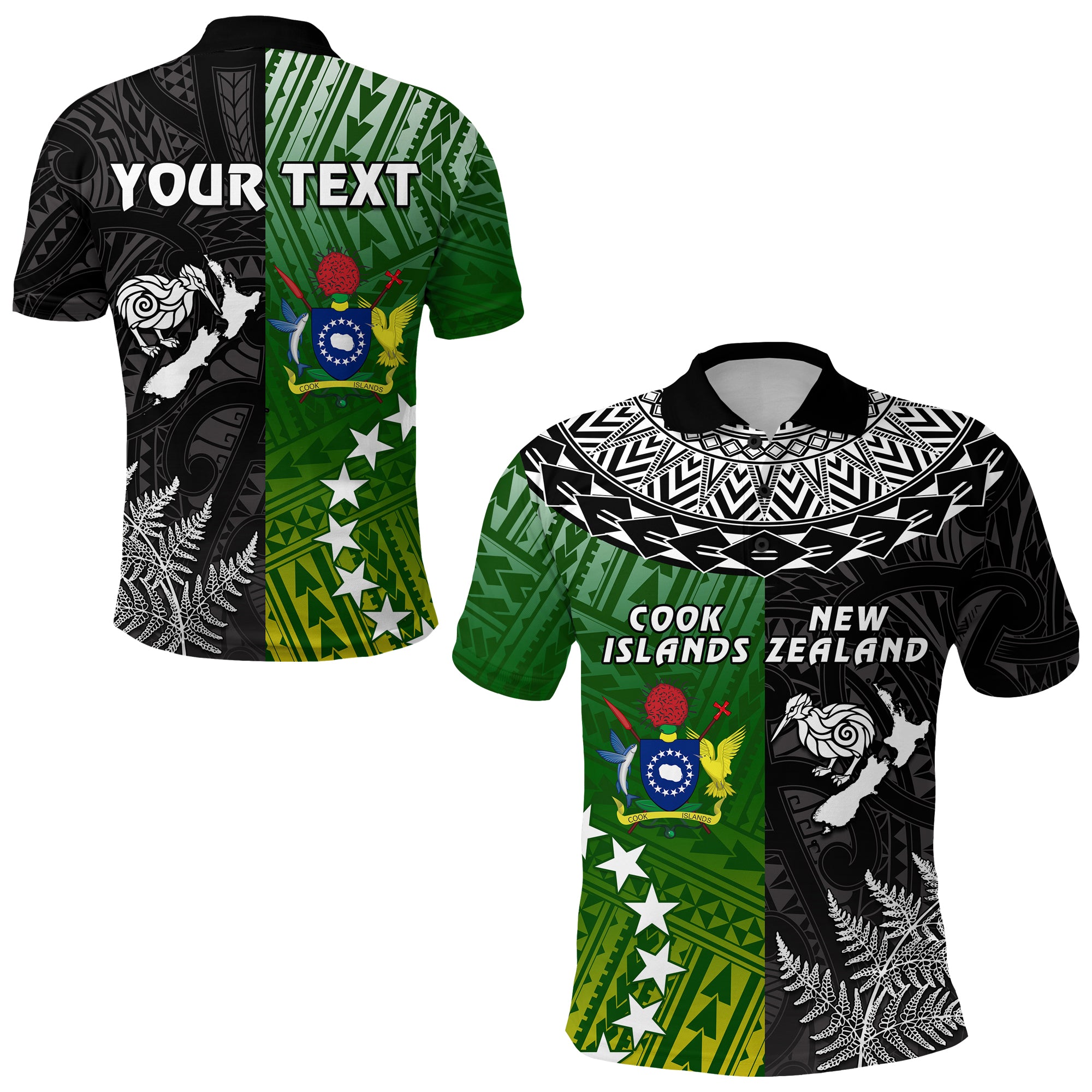 Custom Cook Islands Pattern and New Zealand Kiwi Polo Shirt LT13 Unisex Black - Polynesian Pride