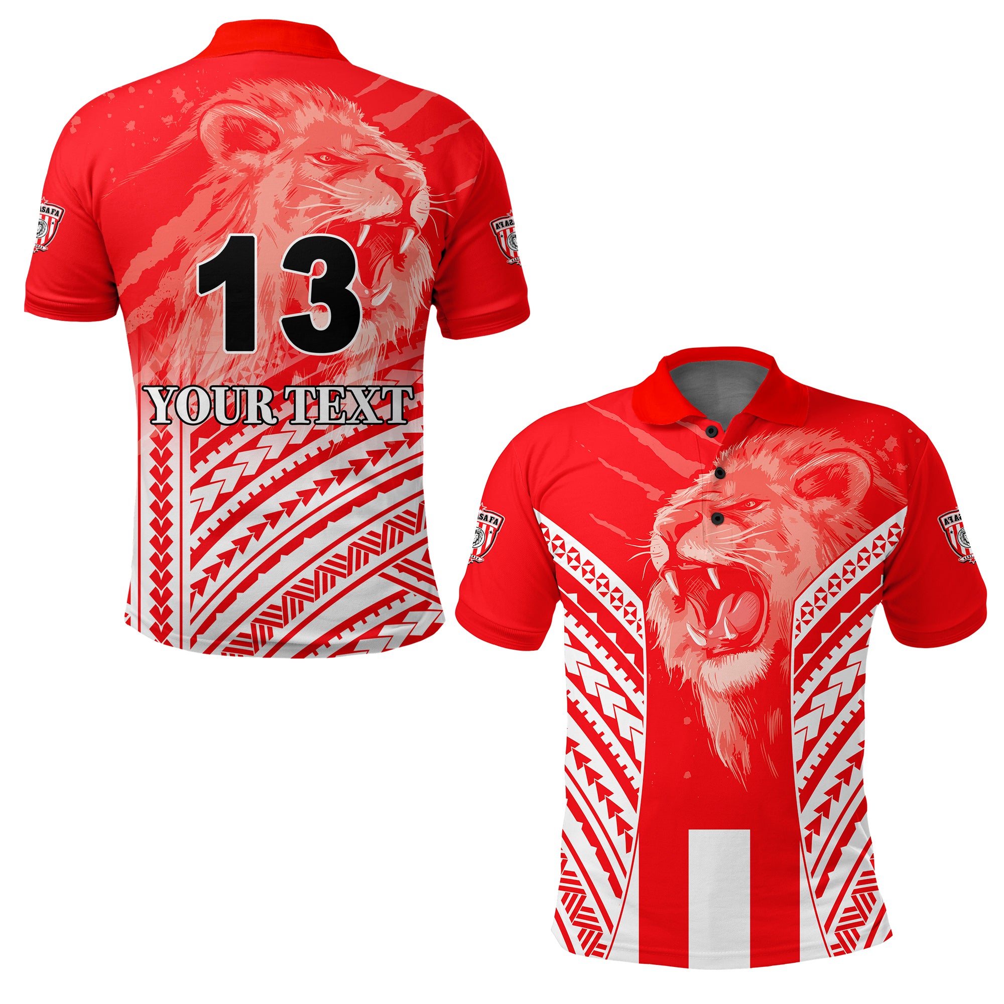 Custom LABASA Football Polo Shirt Strong Lion Of Fiji Custom Text and Number LT13 Unisex Red - Polynesian Pride