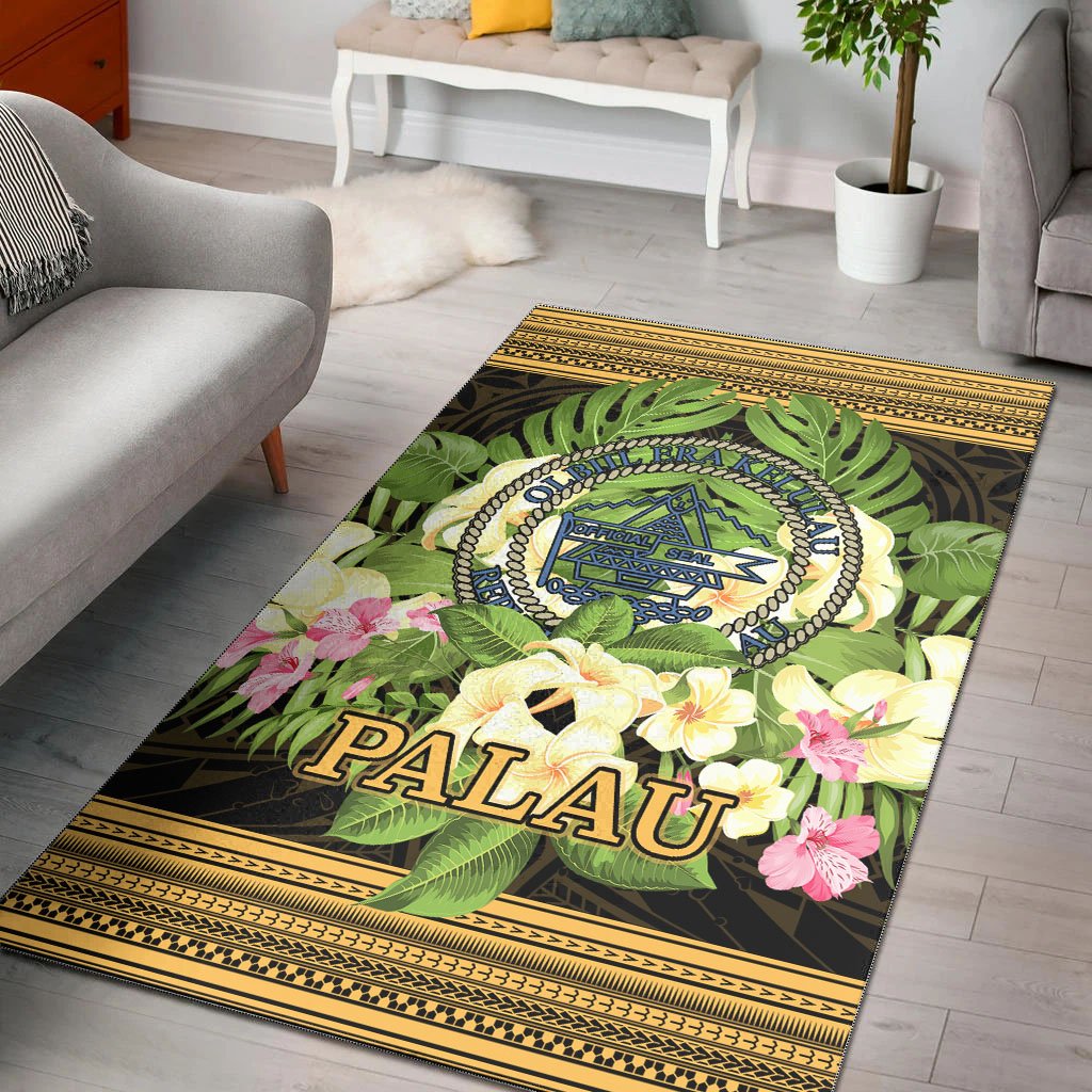 Palau Area Rug - Polynesian Gold Patterns Collection Black - Polynesian Pride