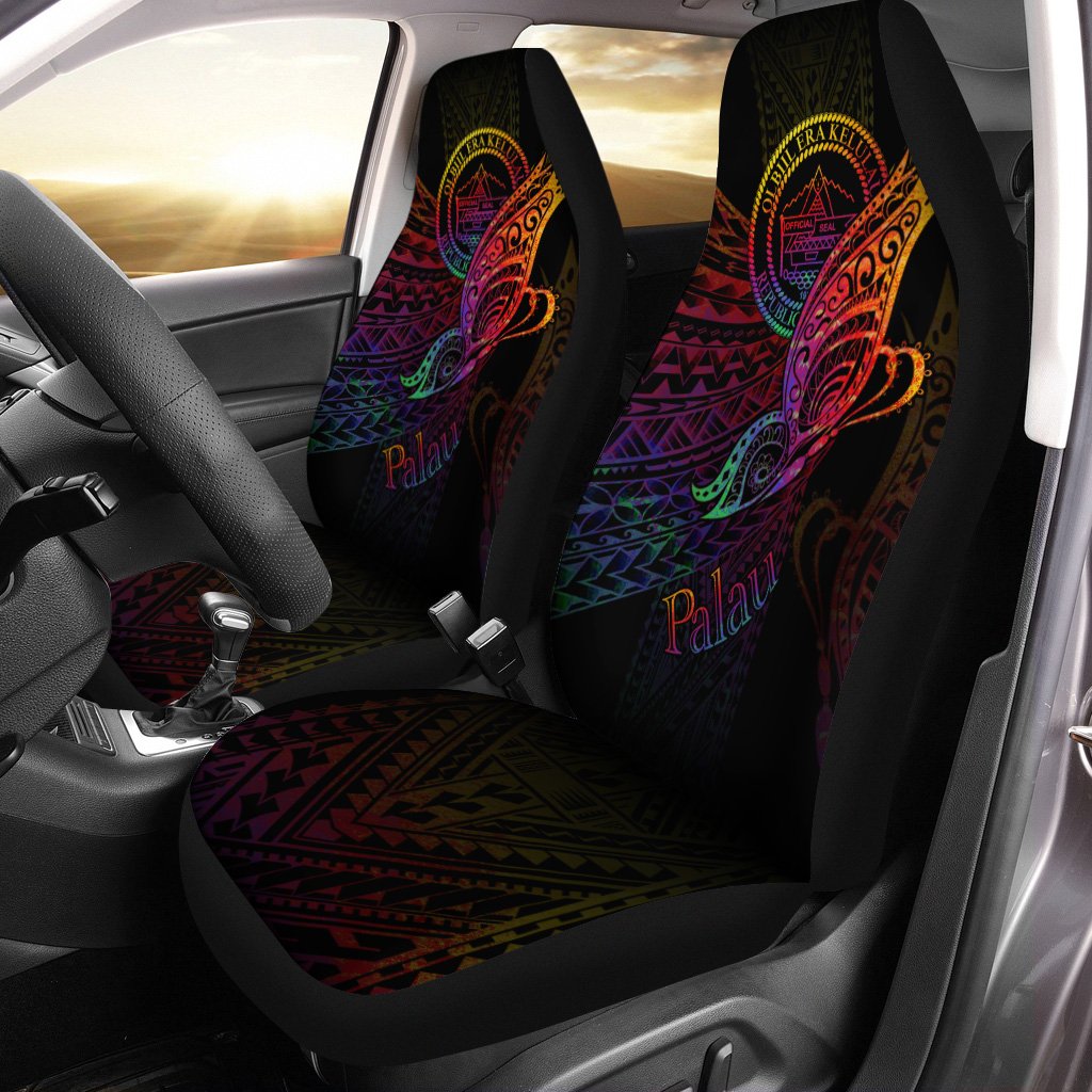 Palau Car Seat Cover - Butterfly Polynesian Style Universal Fit Black - Polynesian Pride