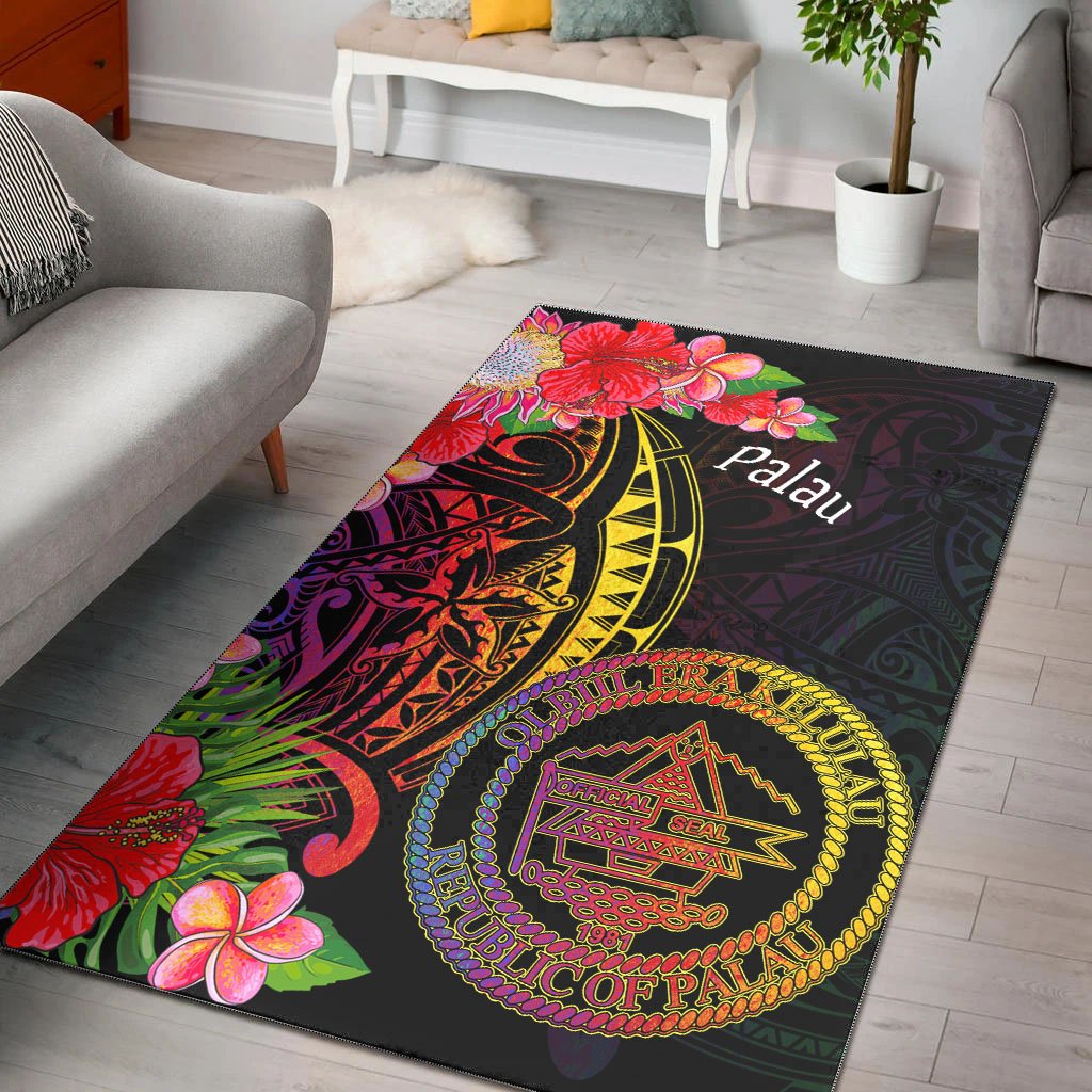 Palau Area Rug - Tropical Hippie Style Black - Polynesian Pride