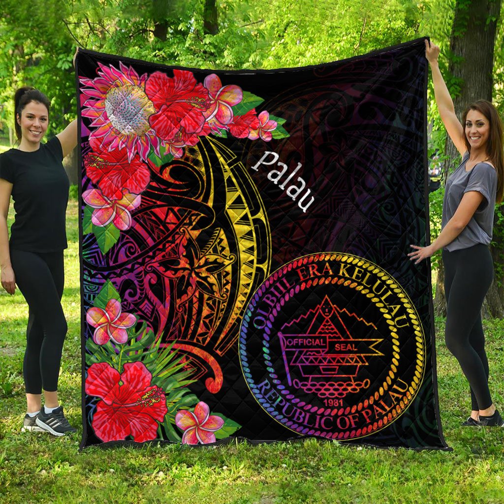 Palau Premium Quilt - Tropical Hippie Style Black - Polynesian Pride