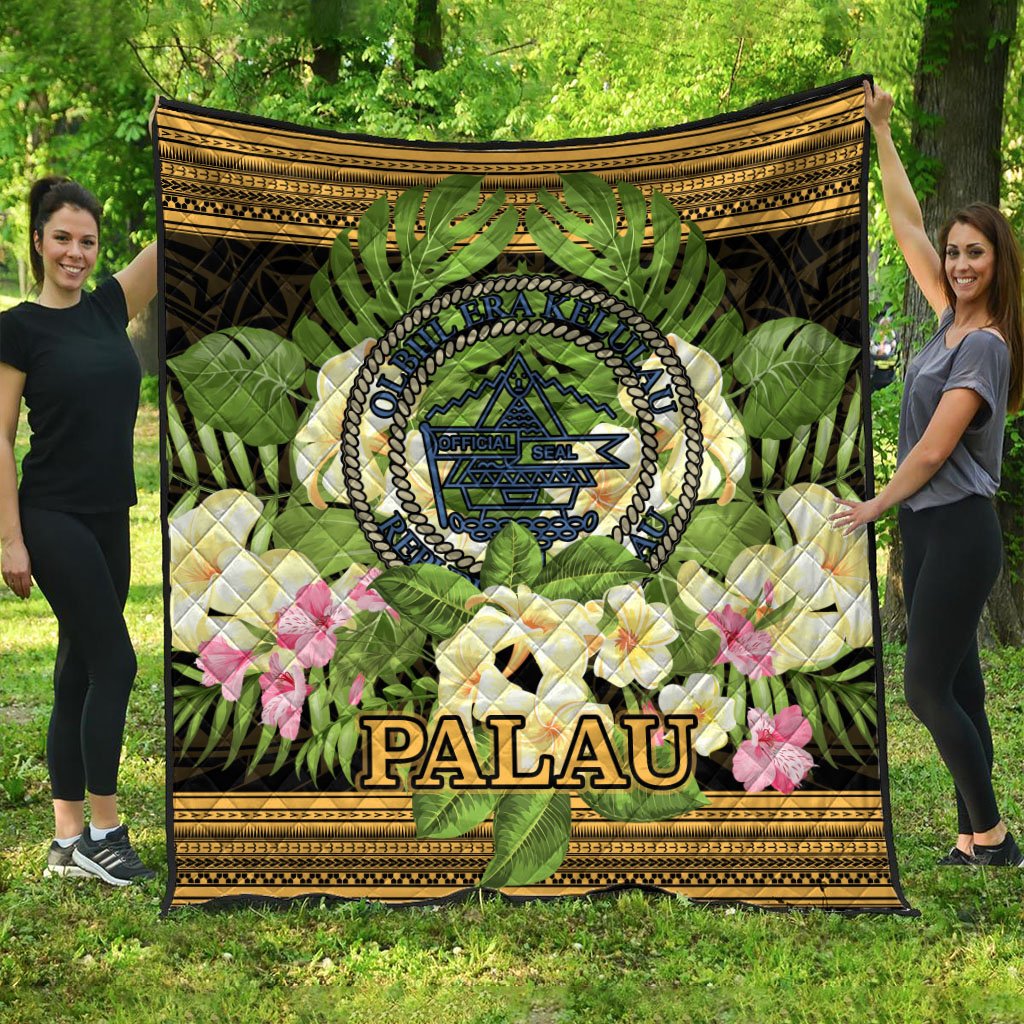 Palau Premium Quilt - Polynesian Gold Patterns Collection Black - Polynesian Pride