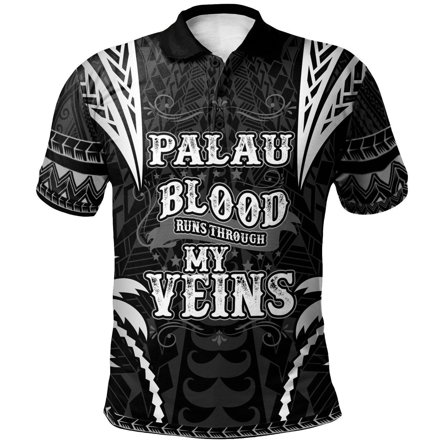 Palau Polo Shirt Blood Runs Through My Veins Style Black Unisex Black - Polynesian Pride