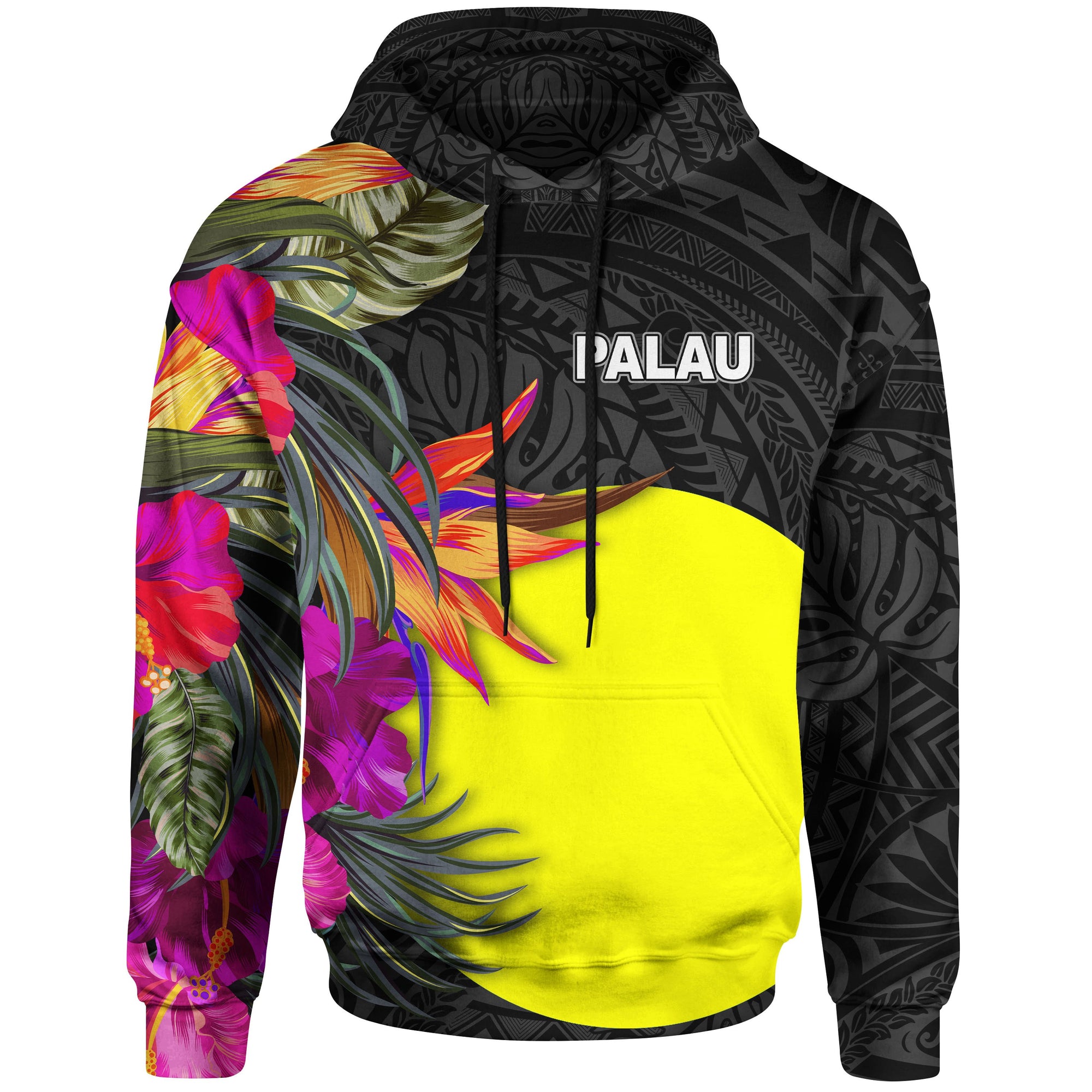 Palau Hoodie Hibiscus Polynesian Pattern Unisex Black - Polynesian Pride