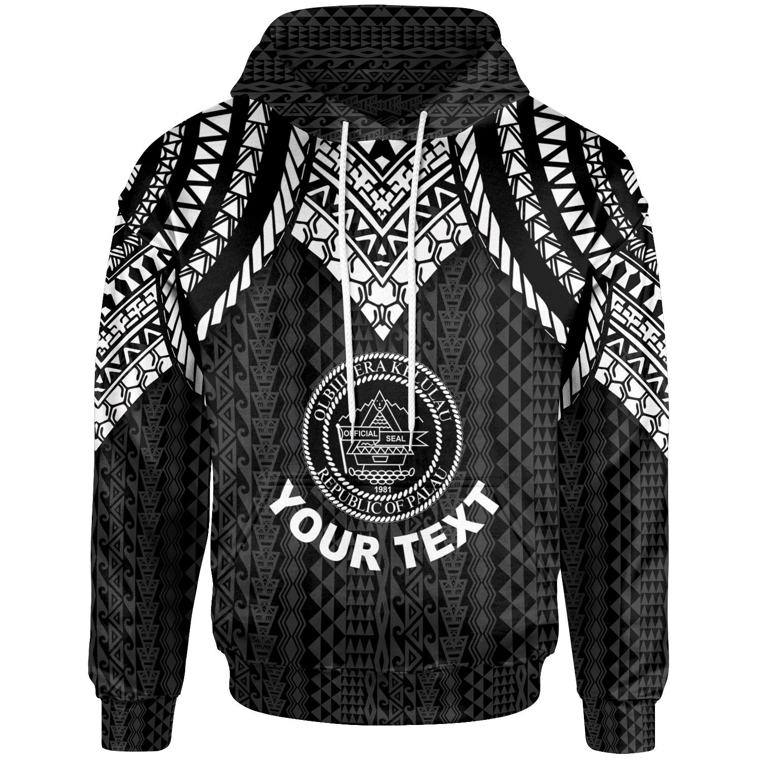 Palau Custom Hoodie Polynesian Armor Style Black Unisex Black - Polynesian Pride