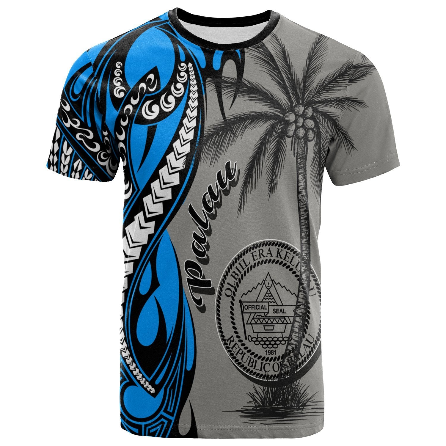 Palau T Shirt Classical Coconut Tree Gray - Polynesian Pride
