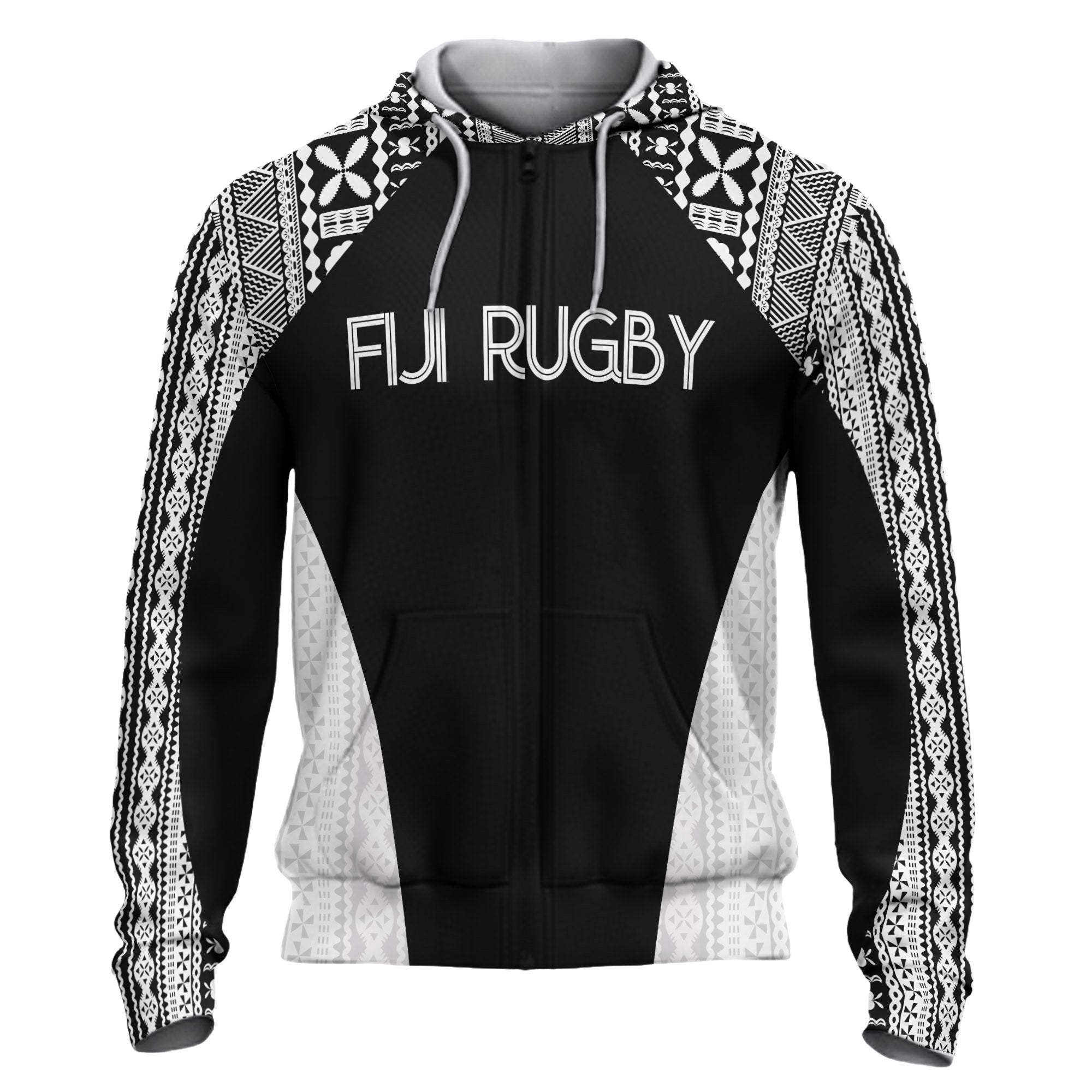 Fiji Hoodie Rugby Palm Symbol Unisex Black - Polynesian Pride