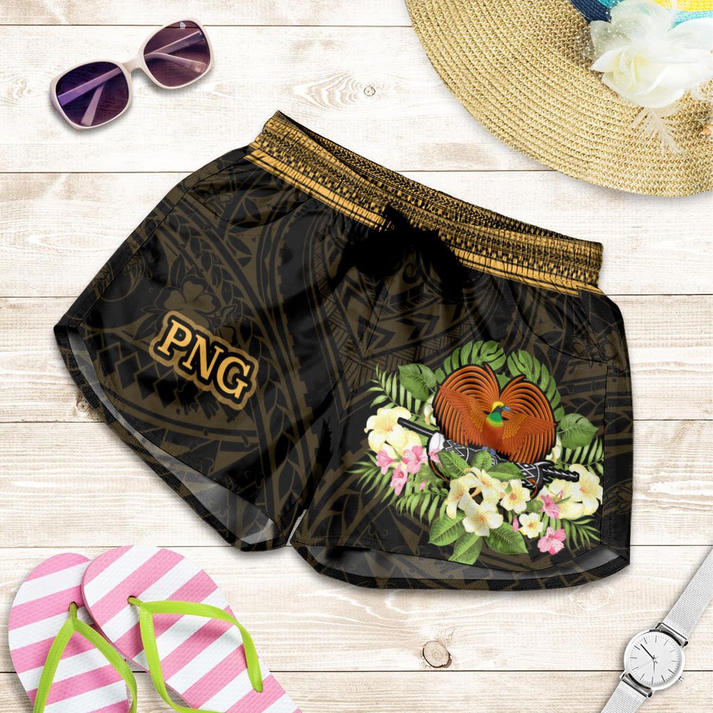 Papua New Guinea Women's Shorts - Polynesian Gold Patterns Collection Women Black - Polynesian Pride