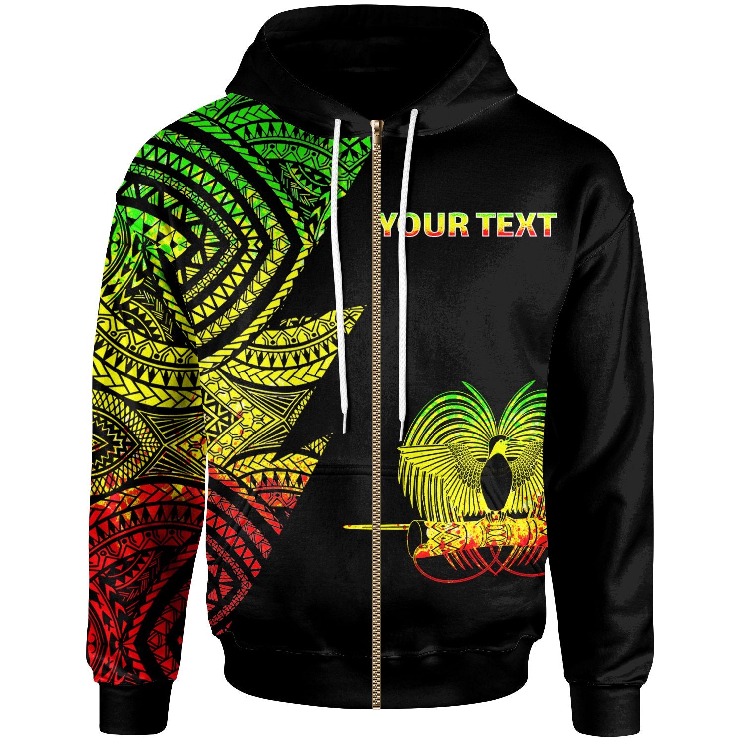 Papua New Guinea Custom Personalized Zip up Hoodie Flash Style Reggae Unisex Reggae - Polynesian Pride