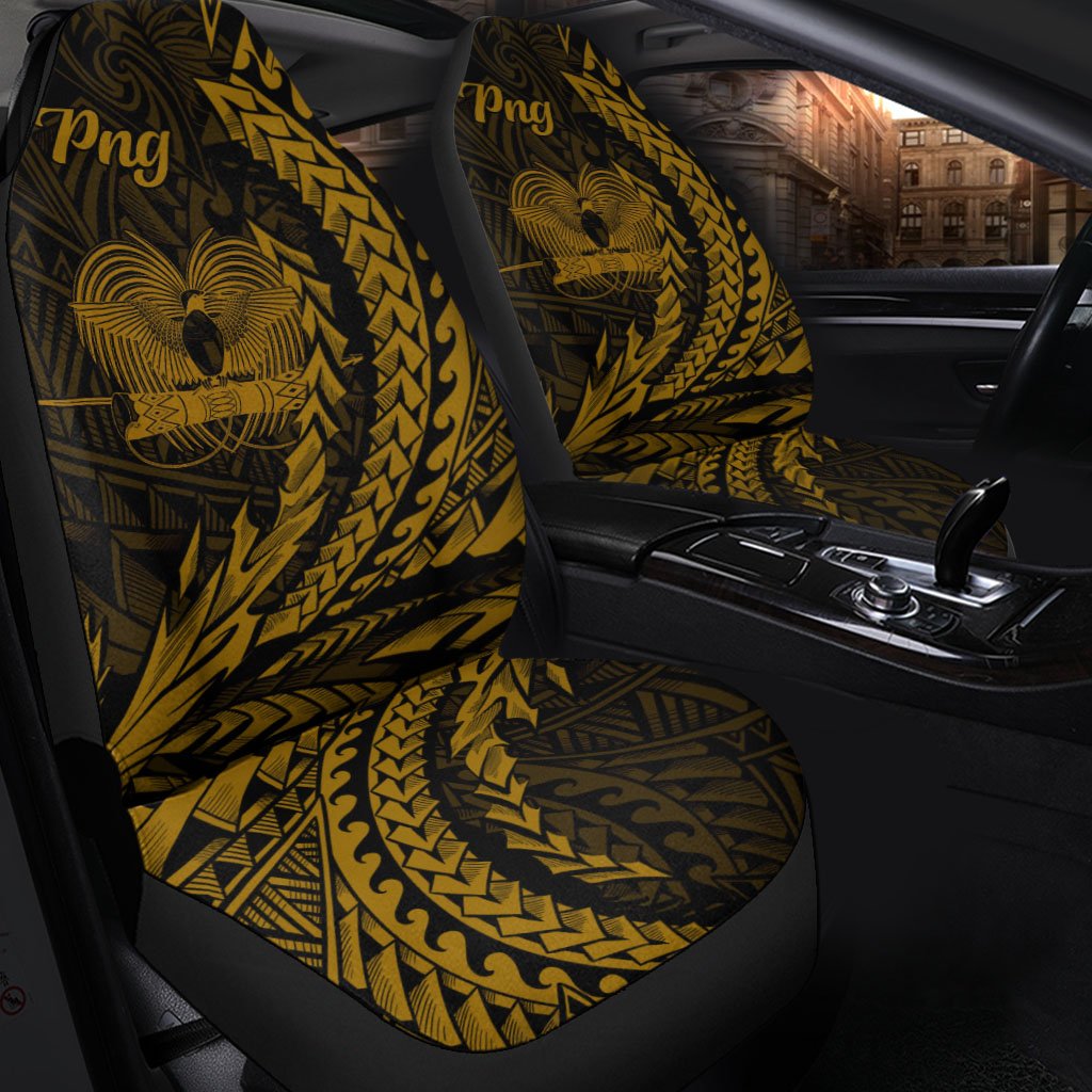 Papua New Guinea Car Seat Cover - Wings Style Universal Fit Black - Polynesian Pride